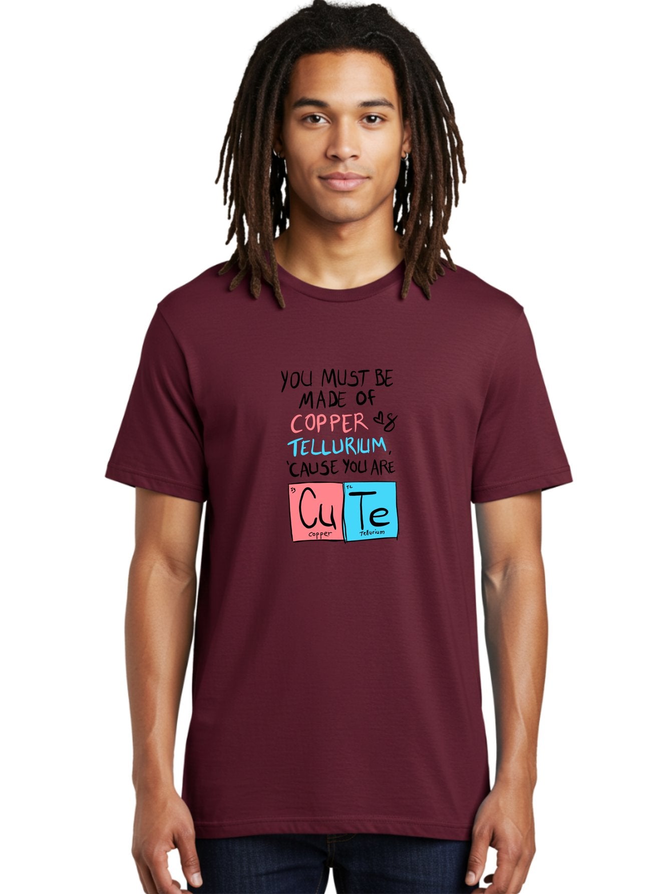 Cute-Chemistry-Pun Men'S Graphic Tee, 100% Cotton, Comfortable Casual Summer Wear, Machine Washable, Cute Chemistry Pun, Periodic Table Elements, Copper And Tellurium, Chemistry Joke, Science Humor, Funny Quote, Playful Design, -  Aaa022
