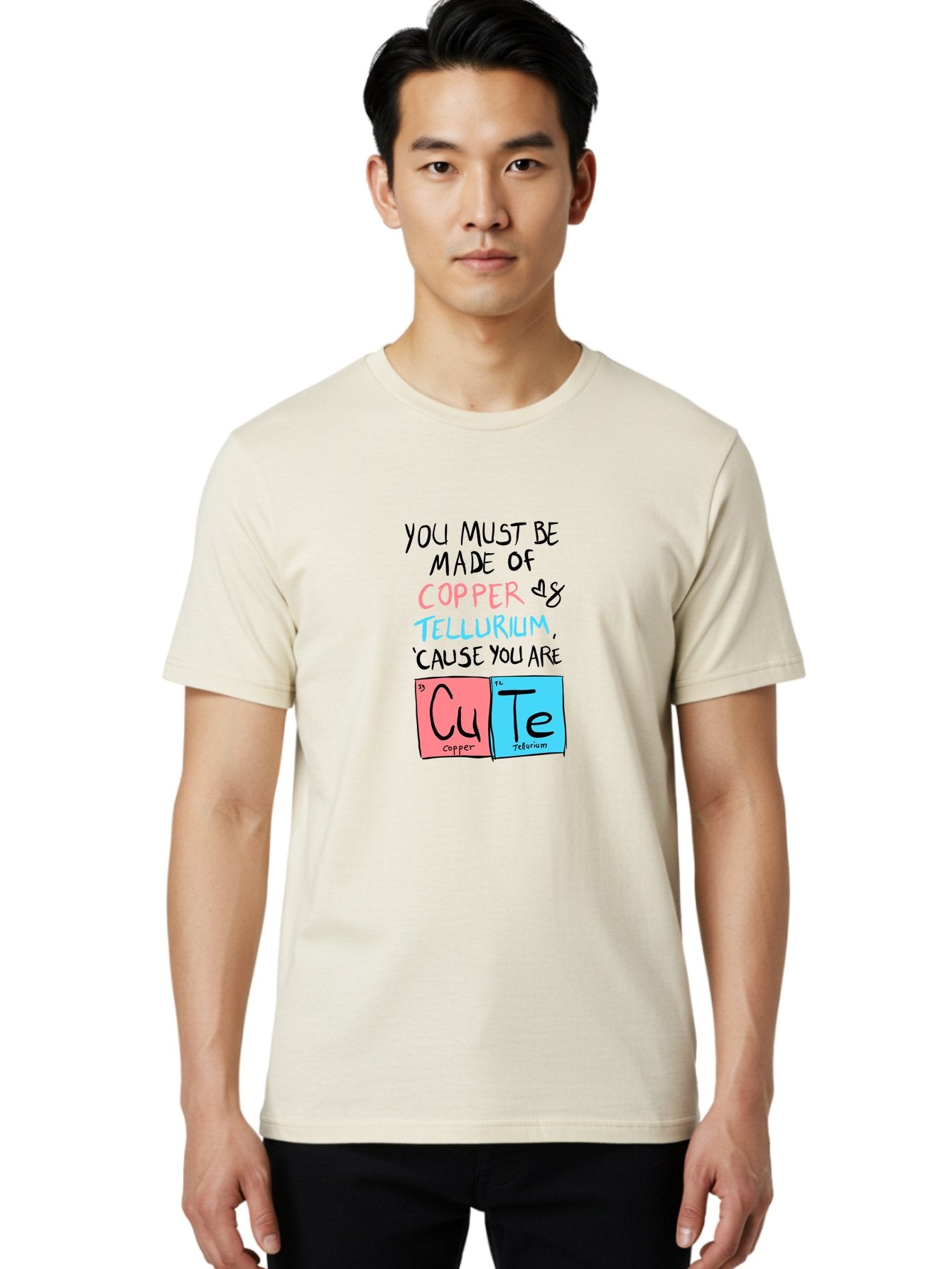 Cute-Chemistry-Pun Men'S Graphic Tee, 100% Cotton, Comfortable Casual Summer Wear, Machine Washable, Cute Chemistry Pun, Periodic Table Elements, Copper And Tellurium, Chemistry Joke, Science Humor, Funny Quote, Playful Design, -  Aaa022 22