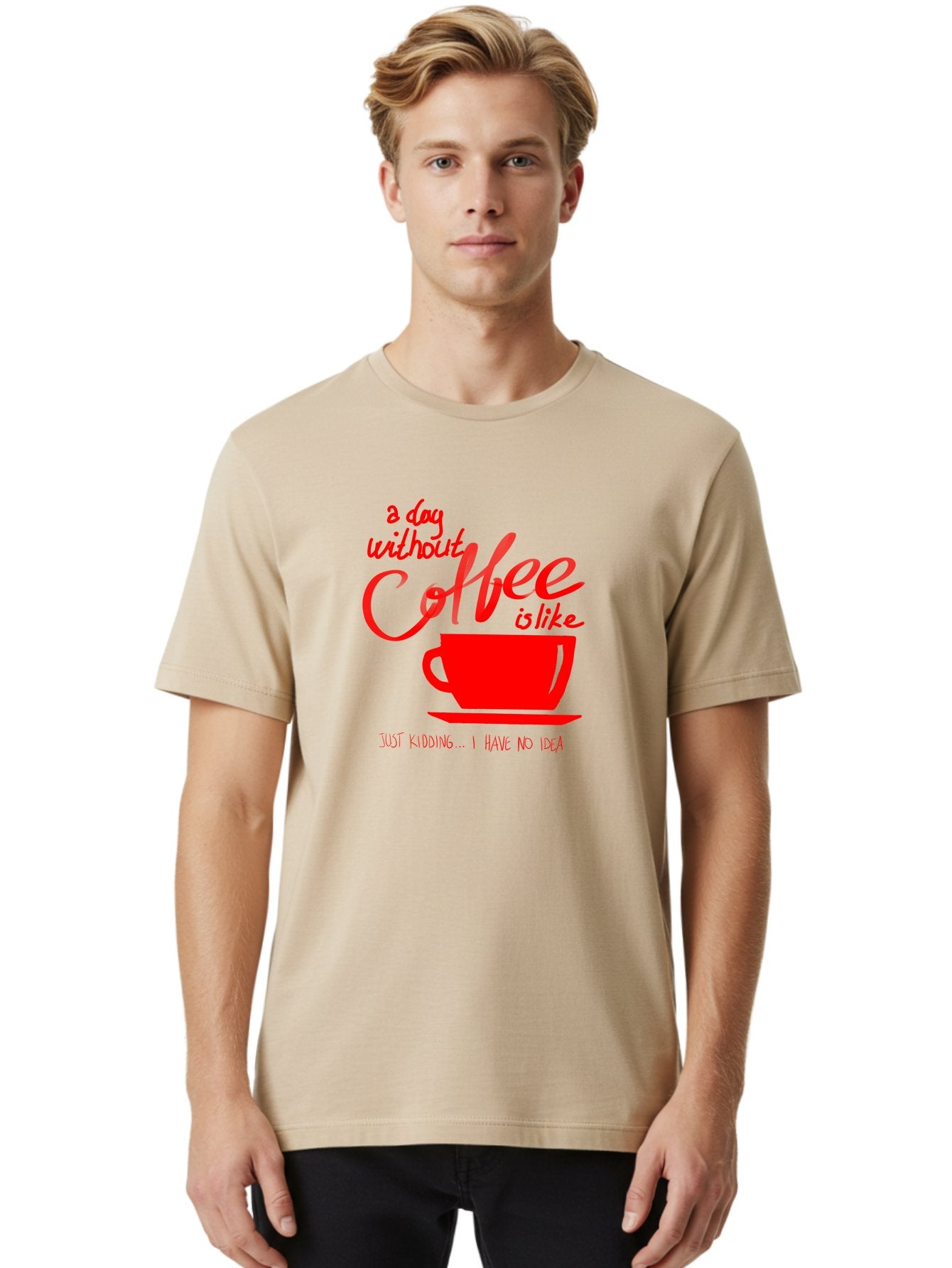Day-Without-Coffee Men'S Graphic Tee, 100% Cotton, Comfortable Casual Summer Wear, Machine Washable, Coffee Lover, Caffeine Addiction, Morning Coffee, Coffee Quote, Coffee Humor, Coffee Joke, Red Coffee Cup -  Aaa023 30