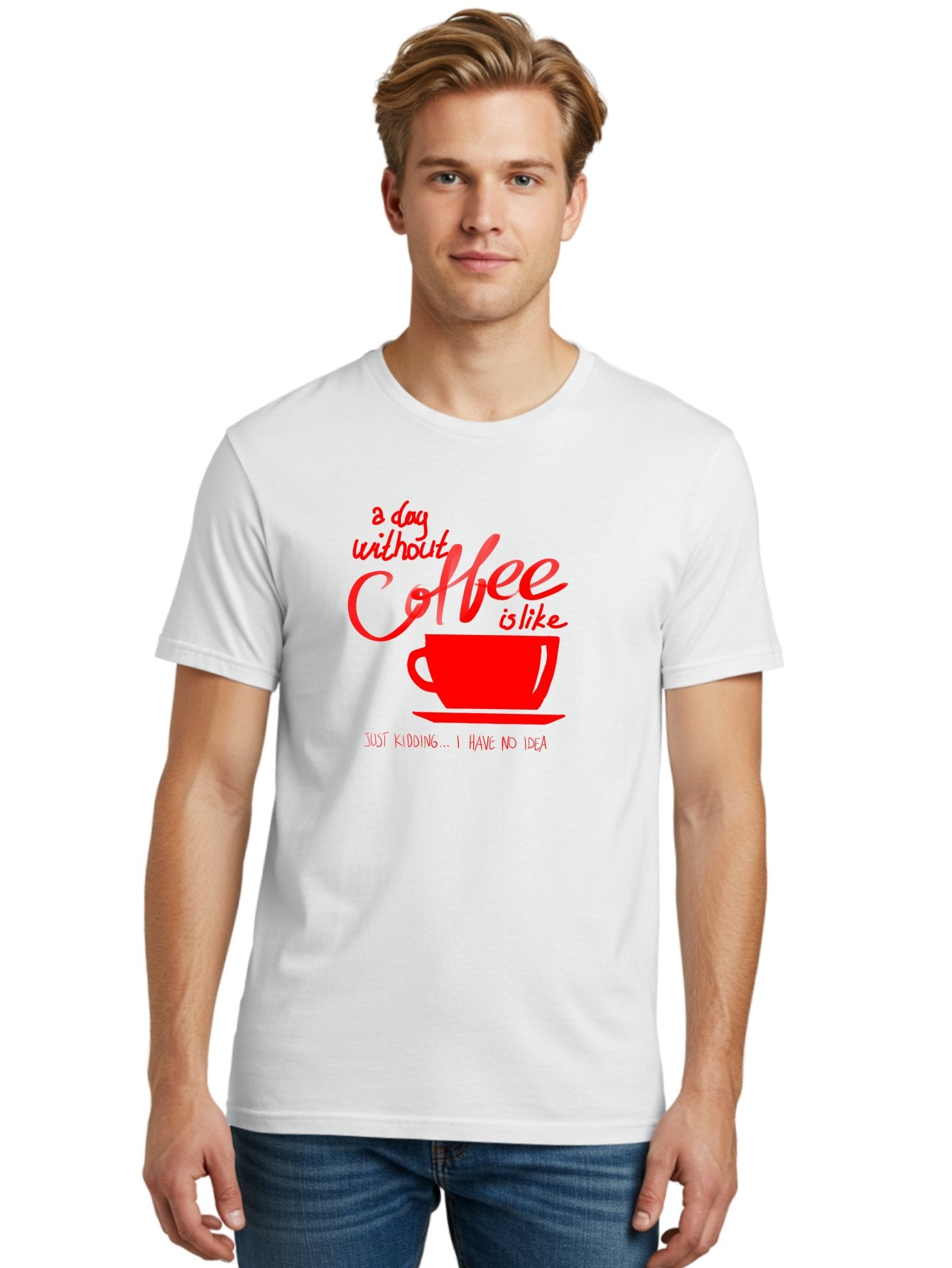 Day-Without-Coffee Men'S Graphic Tee, 100% Cotton, Comfortable Casual Summer Wear, Machine Washable, Coffee Lover, Caffeine Addiction, Morning Coffee, Coffee Quote, Coffee Humor, Coffee Joke, Red Coffee Cup -  Aaa023 16