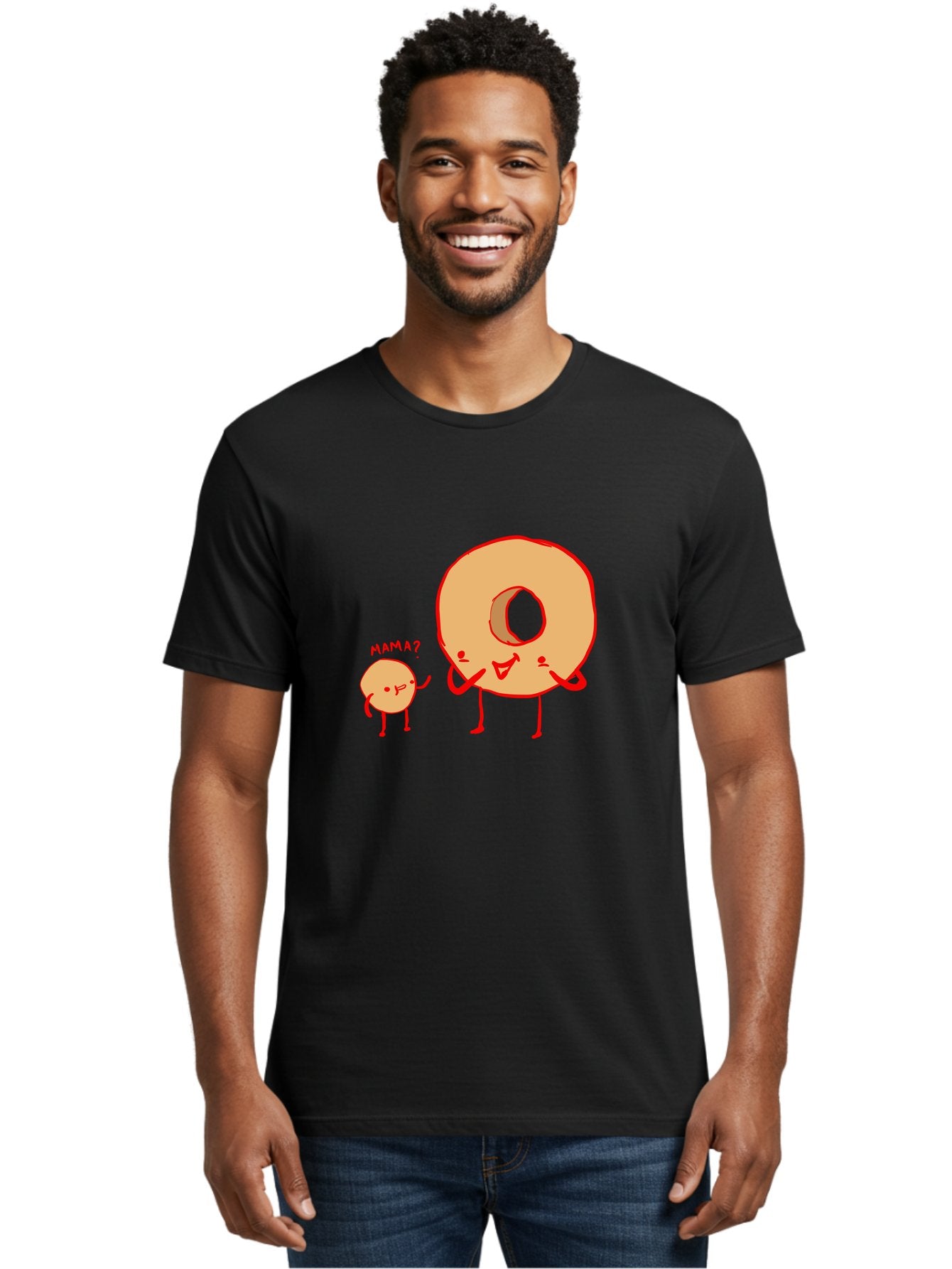 Donut-And-Ball Men'S Graphic Tee, 100% Cotton, Comfortable Casual Summer Wear, Machine Washable, Cartoon Donut, Donut Character, Cute Donut, Child Donut, Mama Donut, Sweet Treat, Funny Illustration, Donut Love, Animated Donut -  Aaa026 26