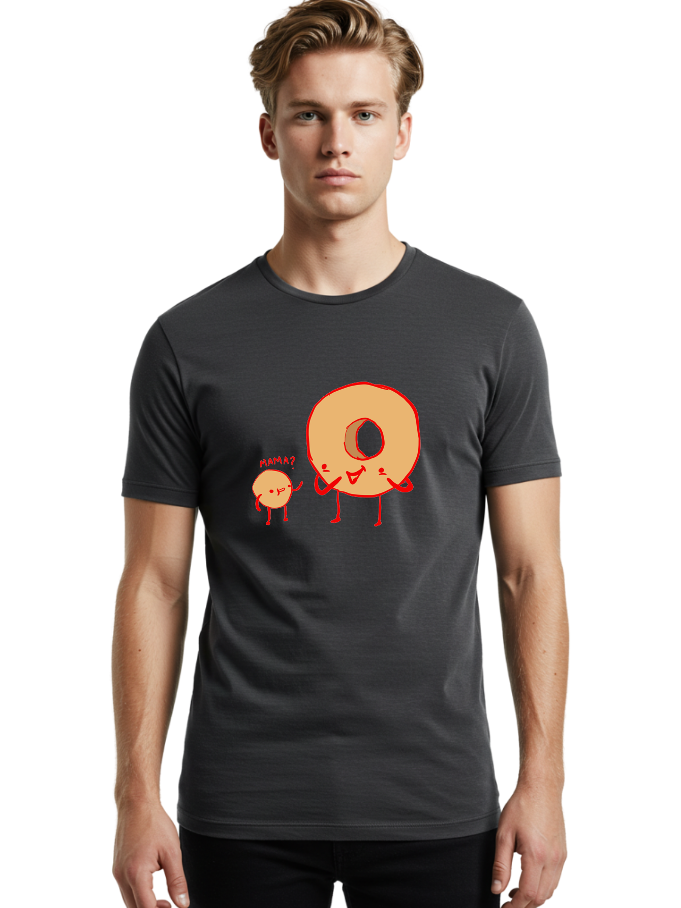 Donut-And-Ball Men'S Graphic Tee, 100% Cotton, Comfortable Casual Summer Wear, Machine Washable, Cartoon Donut, Donut Character, Cute Donut, Child Donut, Mama Donut, Sweet Treat, Funny Illustration, Donut Love, Animated Donut -  Aaa026