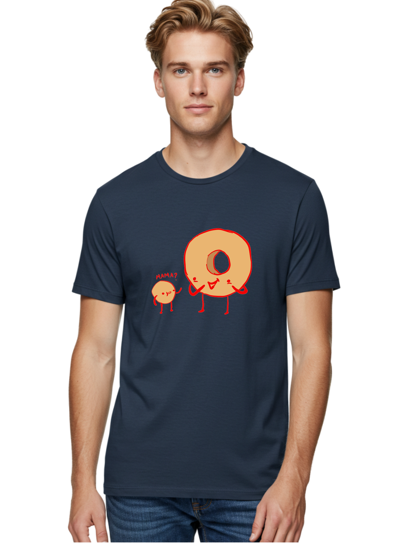 Donut-And-Ball Men'S Graphic Tee, 100% Cotton, Comfortable Casual Summer Wear, Machine Washable, Cartoon Donut, Donut Character, Cute Donut, Child Donut, Mama Donut, Sweet Treat, Funny Illustration, Donut Love, Animated Donut -  Aaa026 20