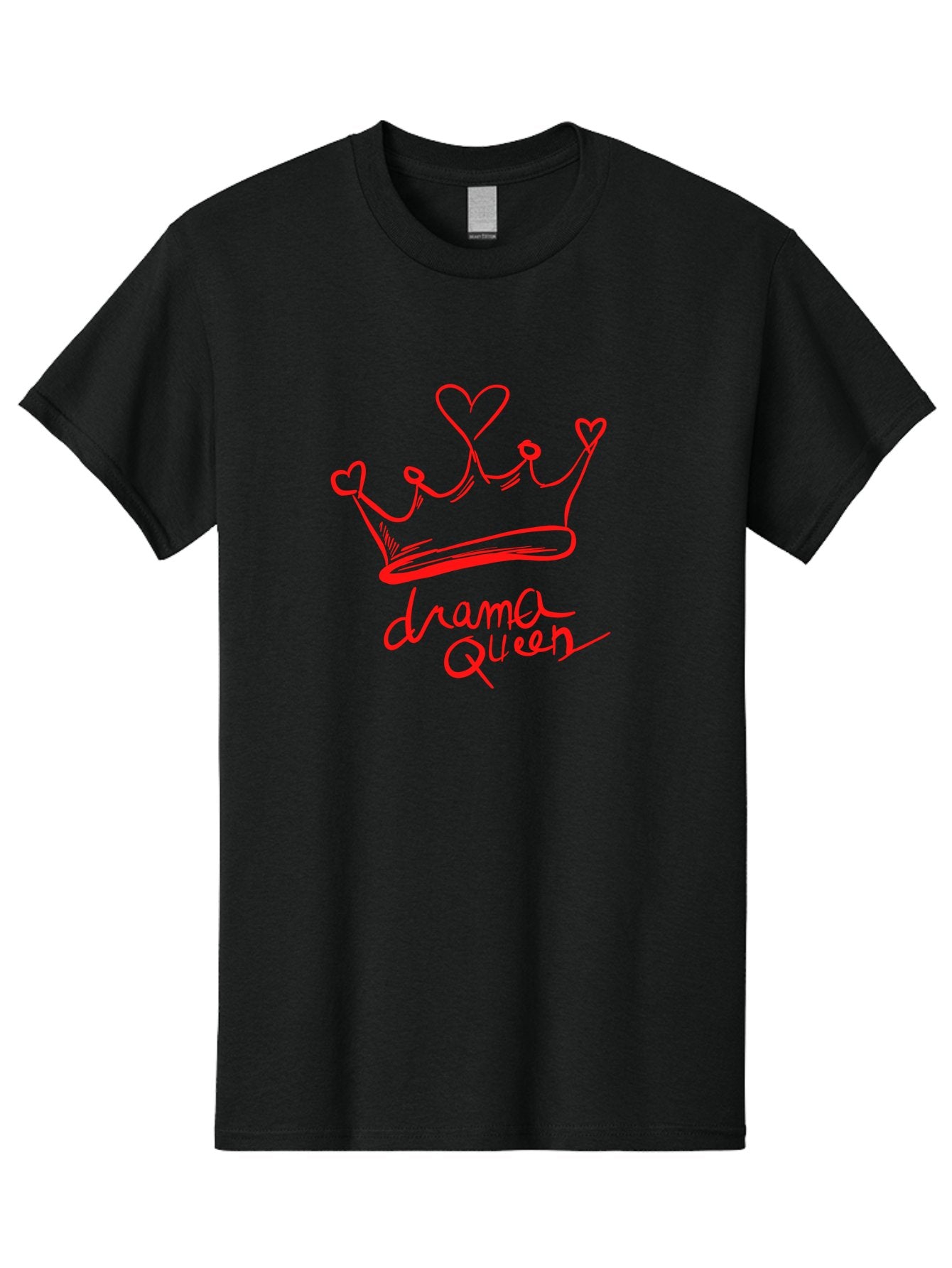 Drama-Queen Men'S Graphic Tee, 100% Cotton, Comfortable Casual Summer Wear, Machine Washable, Hand-Drawn Crown With Hearts, Red Ink Illustration, Drama Queen Phrase, Royal Symbolism, Quirky Design, Heart-Shaped Decorations -  Aaa027 25