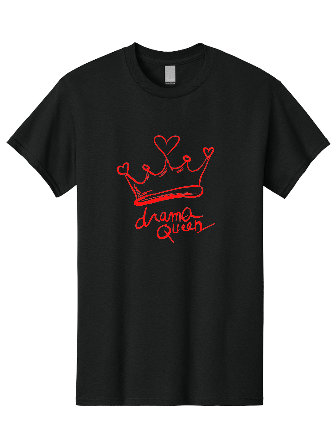 Drama-Queen Men'S Graphic Tee, 100% Cotton, Comfortable Casual Summer Wear, Machine Washable, Hand-Drawn Crown With Hearts, Red Ink Illustration, Drama Queen Phrase, Royal Symbolism, Quirky Design, Heart-Shaped Decorations -  Aaa027
