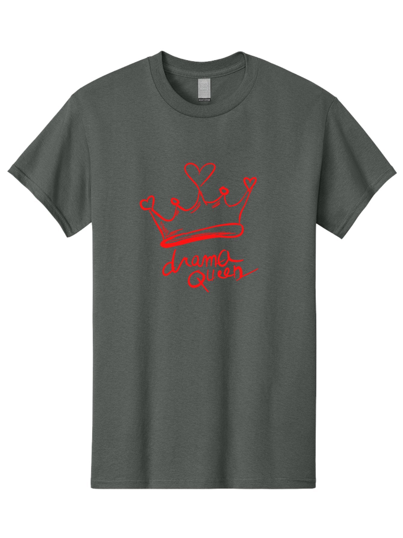 Drama-Queen Men'S Graphic Tee, 100% Cotton, Comfortable Casual Summer Wear, Machine Washable, Hand-Drawn Crown With Hearts, Red Ink Illustration, Drama Queen Phrase, Royal Symbolism, Quirky Design, Heart-Shaped Decorations -  Aaa027 3