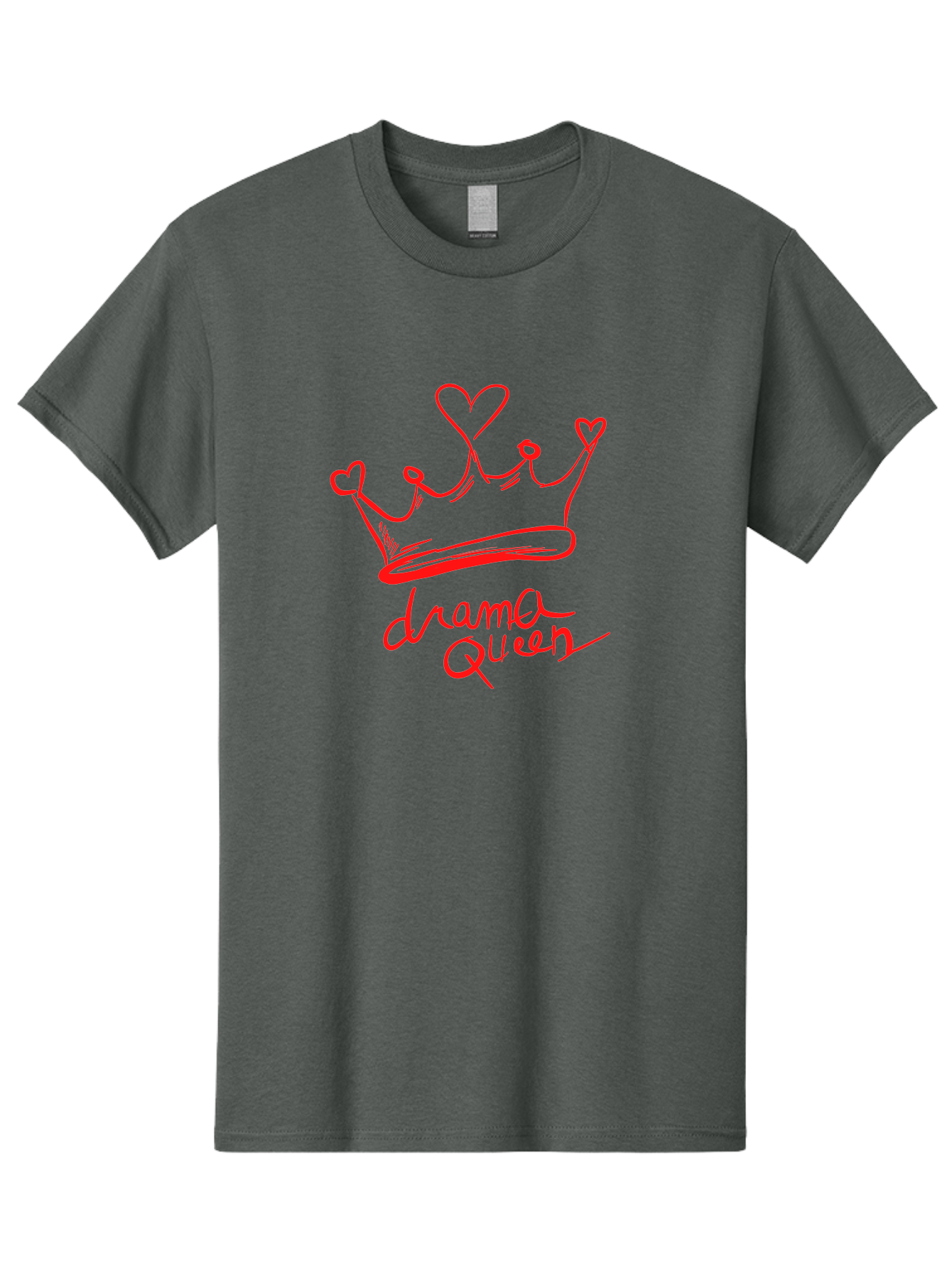 Drama-Queen Men'S Graphic Tee, 100% Cotton, Comfortable Casual Summer Wear, Machine Washable, Hand-Drawn Crown With Hearts, Red Ink Illustration, Drama Queen Phrase, Royal Symbolism, Quirky Design, Heart-Shaped Decorations -  Aaa027