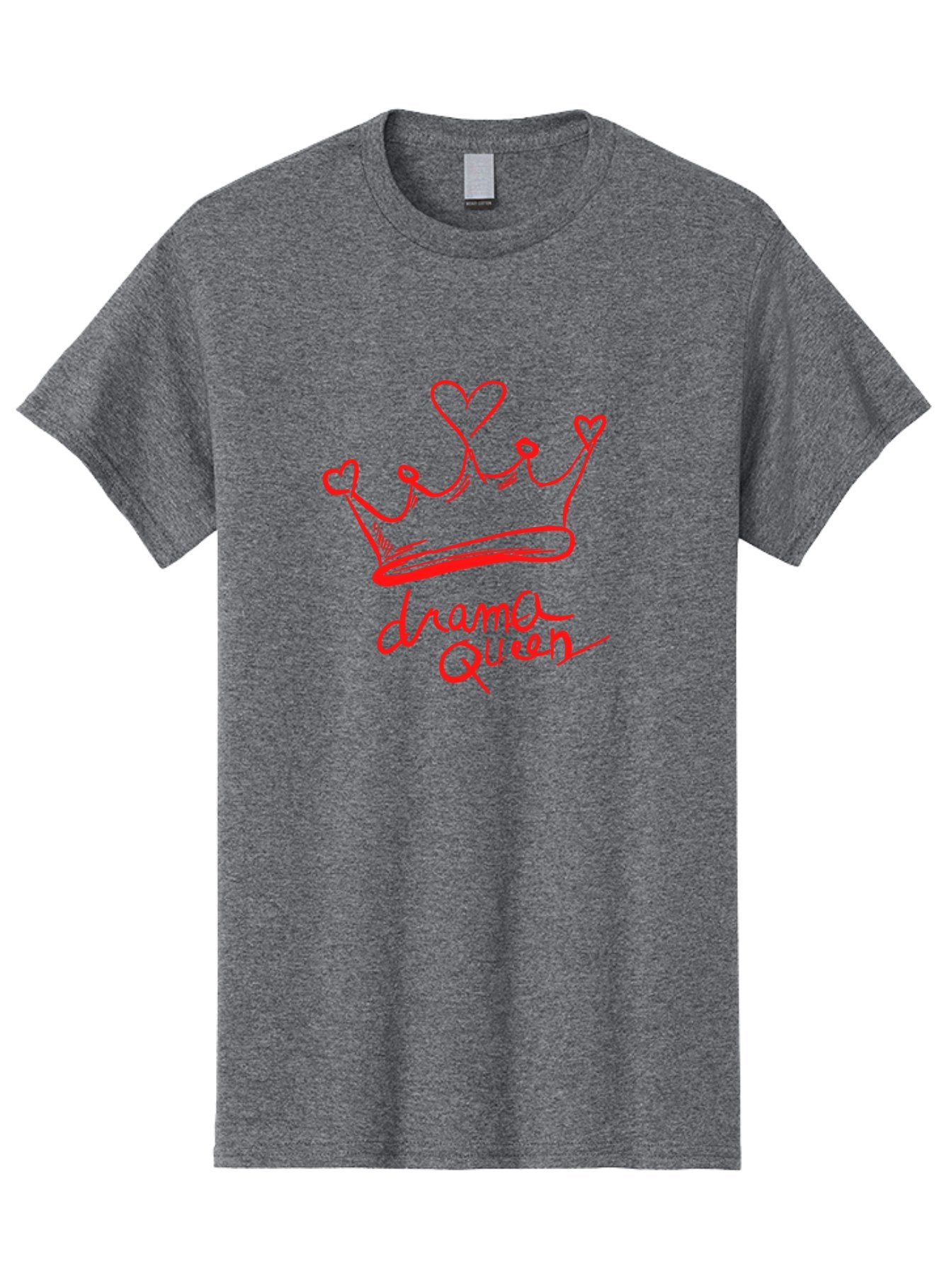 Drama-Queen Men'S Graphic Tee, 100% Cotton, Comfortable Casual Summer Wear, Machine Washable, Hand-Drawn Crown With Hearts, Red Ink Illustration, Drama Queen Phrase, Royal Symbolism, Quirky Design, Heart-Shaped Decorations -  Aaa027 13