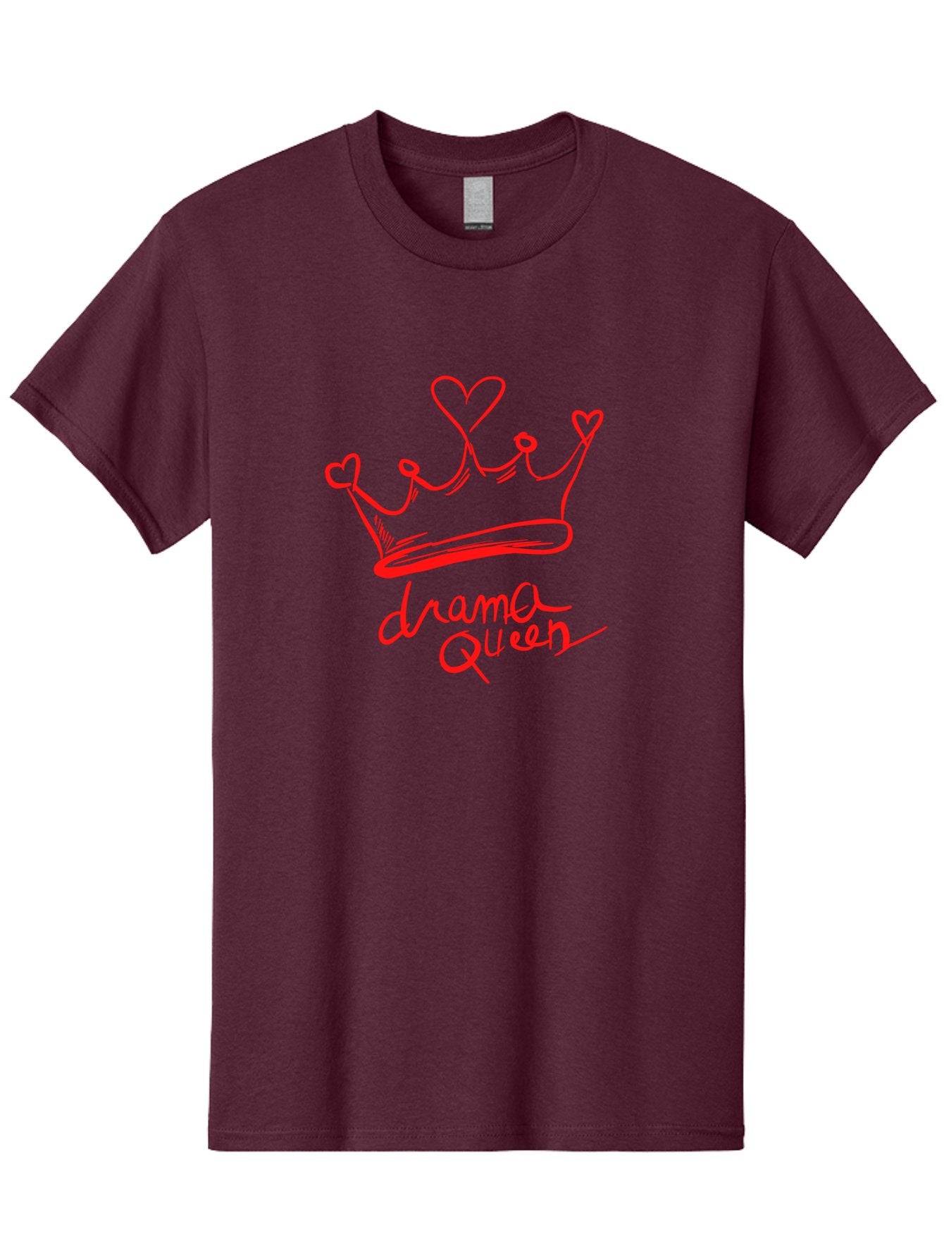 Drama-Queen Men'S Graphic Tee, 100% Cotton, Comfortable Casual Summer Wear, Machine Washable, Hand-Drawn Crown With Hearts, Red Ink Illustration, Drama Queen Phrase, Royal Symbolism, Quirky Design, Heart-Shaped Decorations -  Aaa027 17