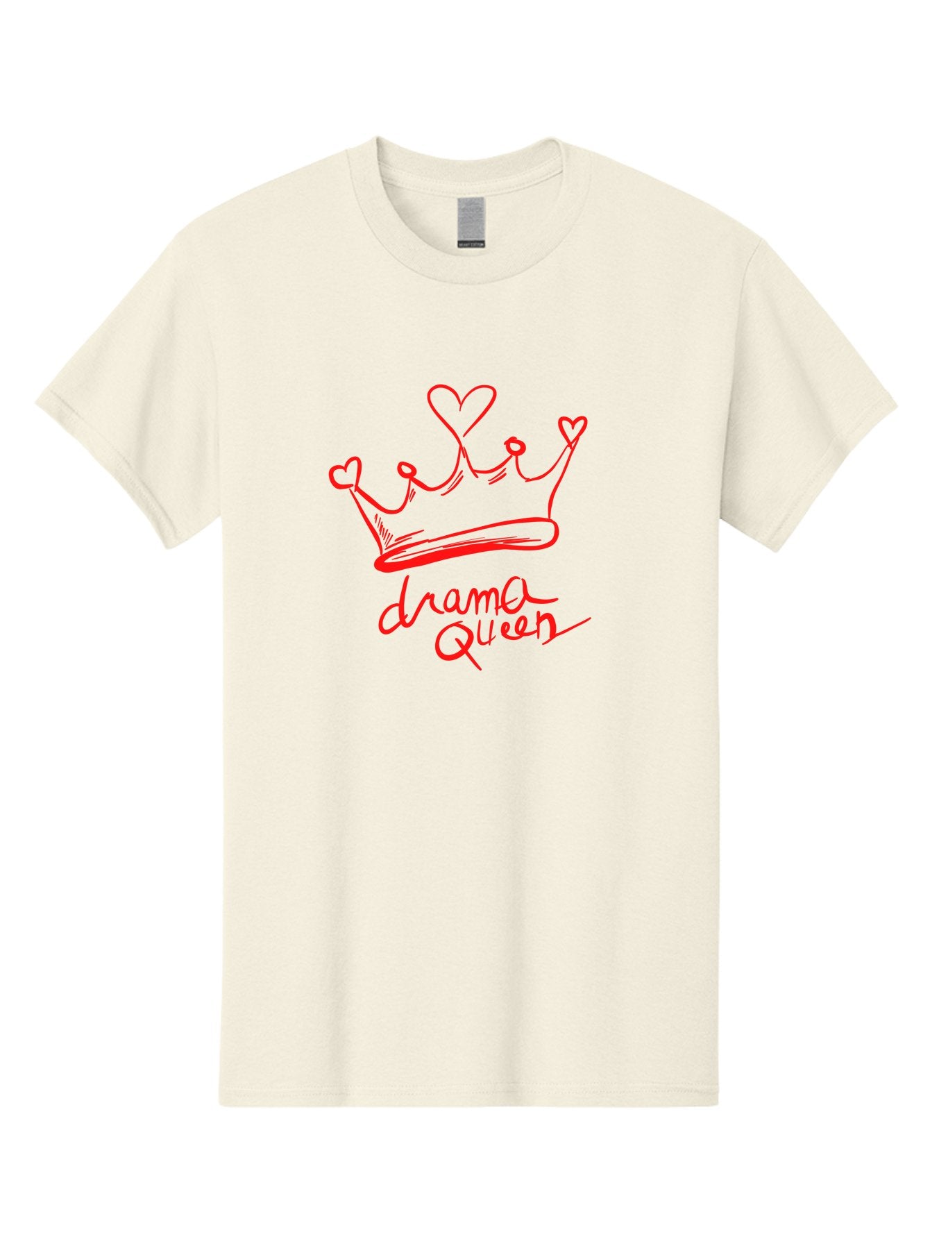 Drama-Queen Men'S Graphic Tee, 100% Cotton, Comfortable Casual Summer Wear, Machine Washable, Hand-Drawn Crown With Hearts, Red Ink Illustration, Drama Queen Phrase, Royal Symbolism, Quirky Design, Heart-Shaped Decorations -  Aaa027 23