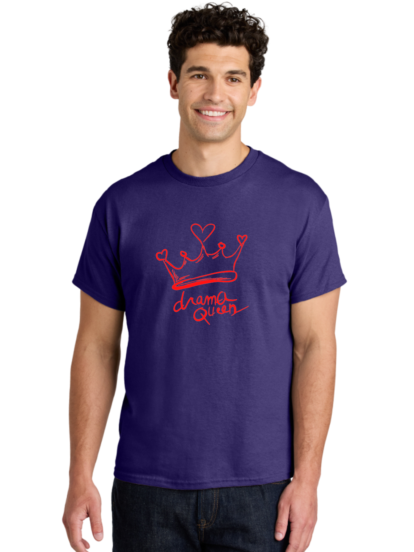Drama-Queen Men'S Graphic Tee, 100% Cotton, Comfortable Casual Summer Wear, Machine Washable, Hand-Drawn Crown With Hearts, Red Ink Illustration, Drama Queen Phrase, Royal Symbolism, Quirky Design, Heart-Shaped Decorations -  Aaa027 14