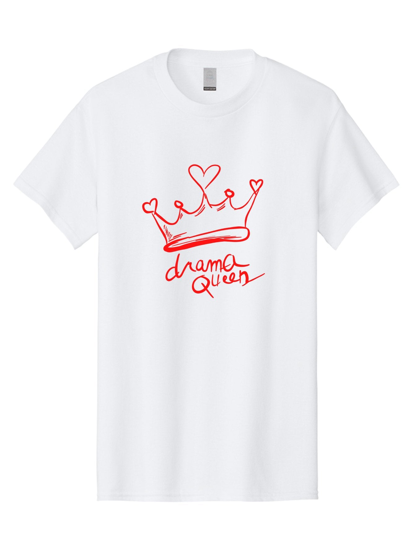 Drama-Queen Men'S Graphic Tee, 100% Cotton, Comfortable Casual Summer Wear, Machine Washable, Hand-Drawn Crown With Hearts, Red Ink Illustration, Drama Queen Phrase, Royal Symbolism, Quirky Design, Heart-Shaped Decorations -  Aaa027 27