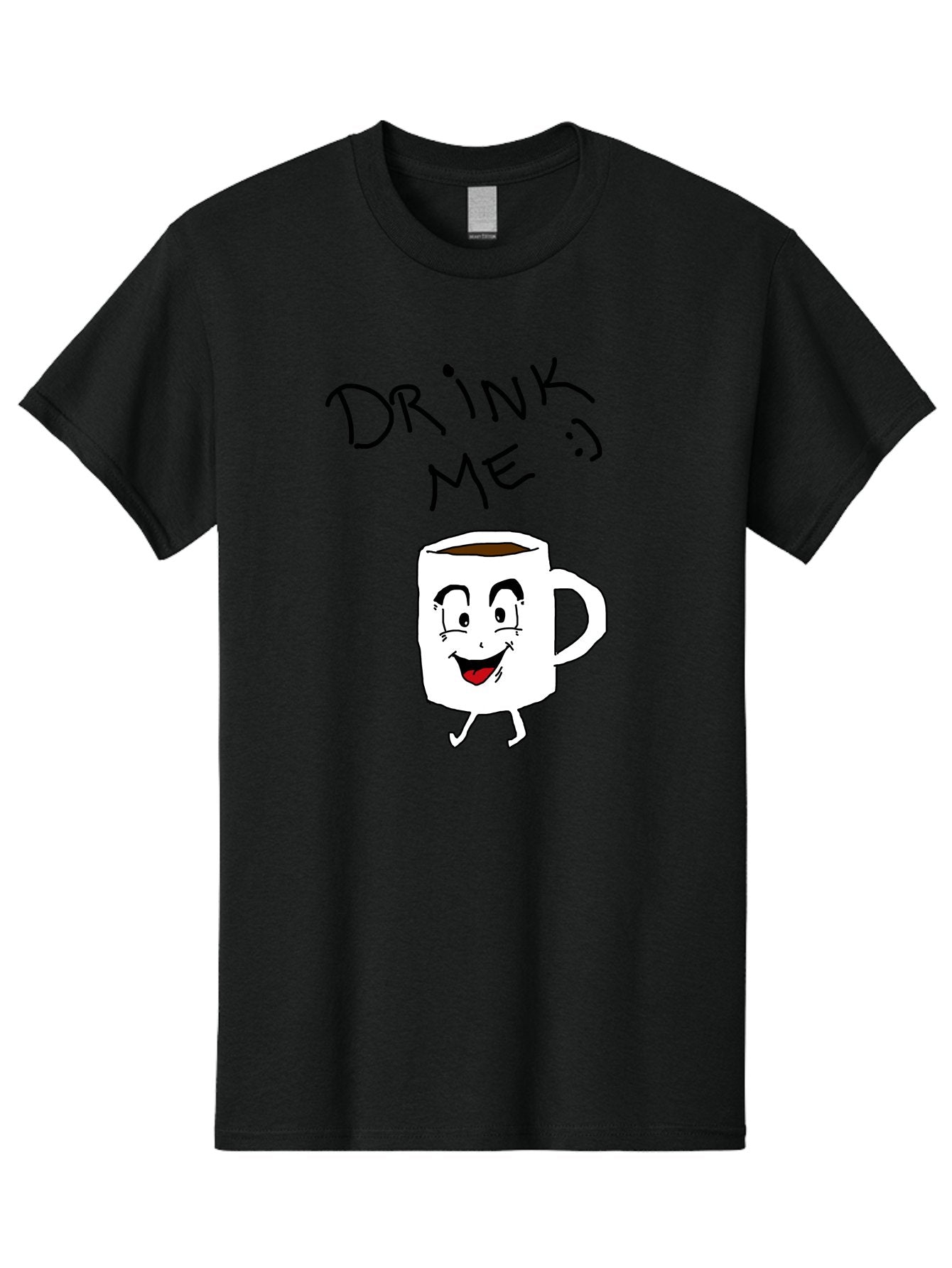 Drink-Me Men'S Graphic Tee, 100% Cotton, Comfortable Casual Summer Wear, Machine Washable, Cartoon Coffee Mug, Anthropomorphic Character, Smiling Face, Happy Expression, Coffee Drink, Beverage Illustration, Funny Character Design, -  Aaa029 7