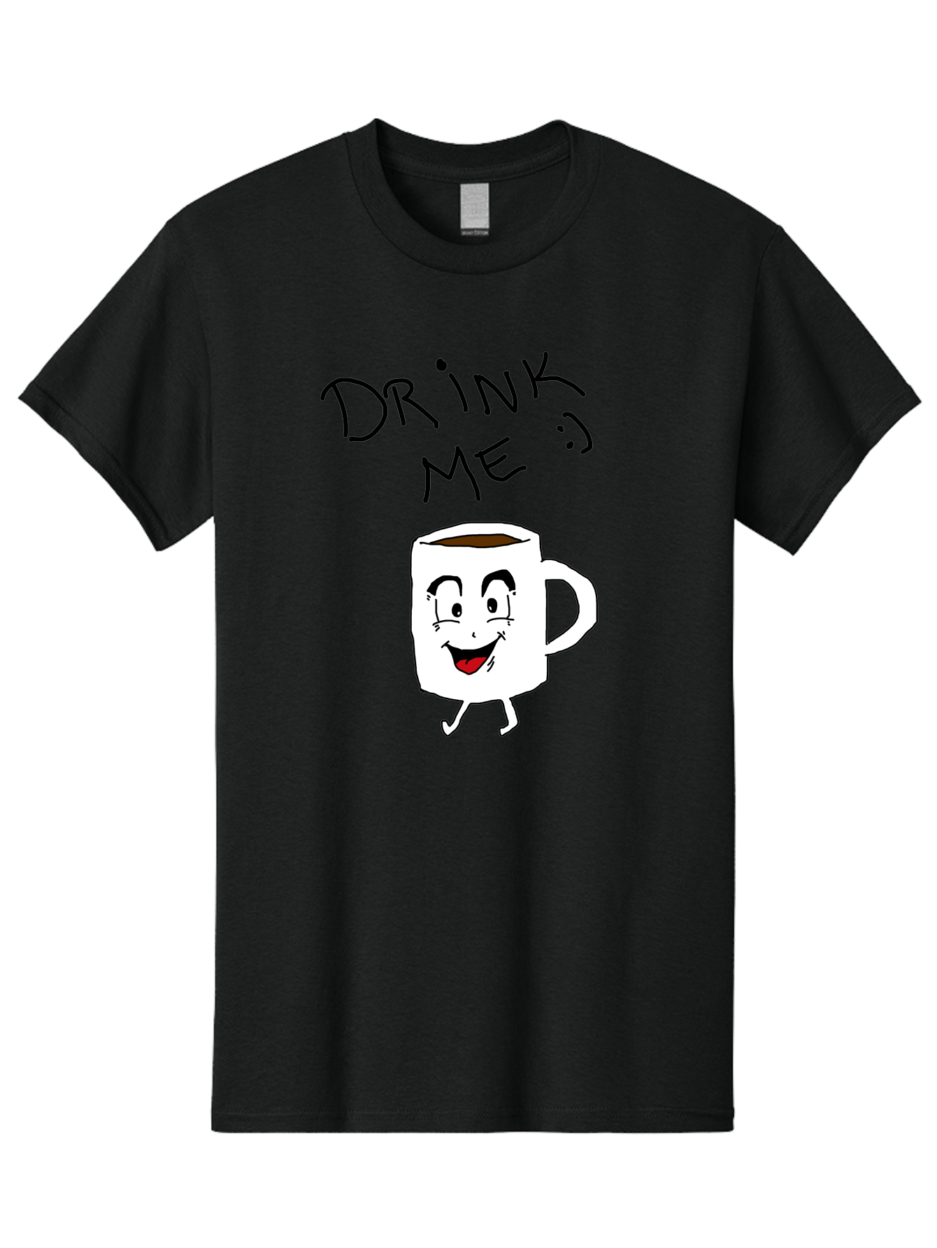 Drink-Me Men'S Graphic Tee, 100% Cotton, Comfortable Casual Summer Wear, Machine Washable, Cartoon Coffee Mug, Anthropomorphic Character, Smiling Face, Happy Expression, Coffee Drink, Beverage Illustration, Funny Character Design, -  Aaa029 21