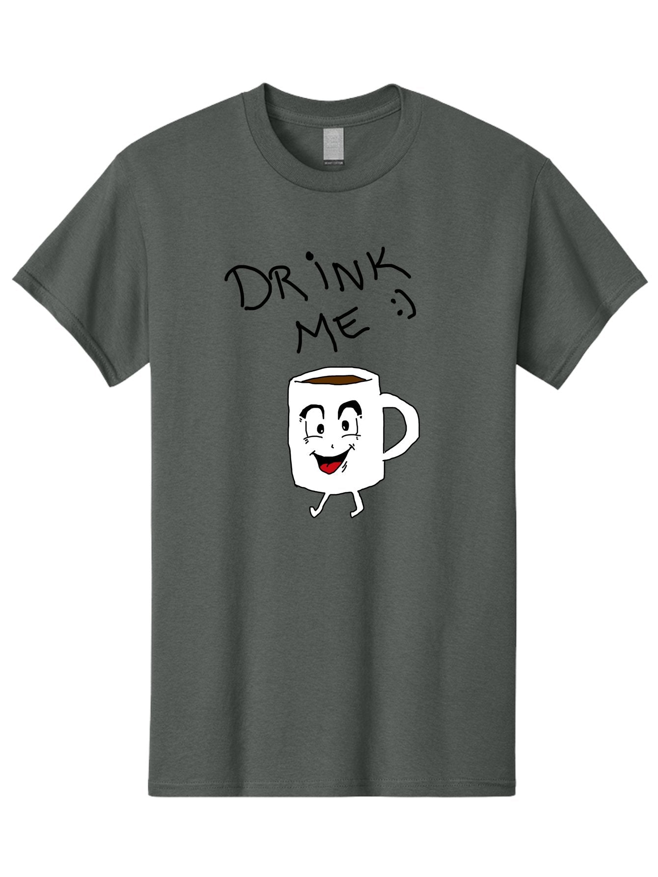 Drink-Me Men'S Graphic Tee, 100% Cotton, Comfortable Casual Summer Wear, Machine Washable, Cartoon Coffee Mug, Anthropomorphic Character, Smiling Face, Happy Expression, Coffee Drink, Beverage Illustration, Funny Character Design, -  Aaa029 3