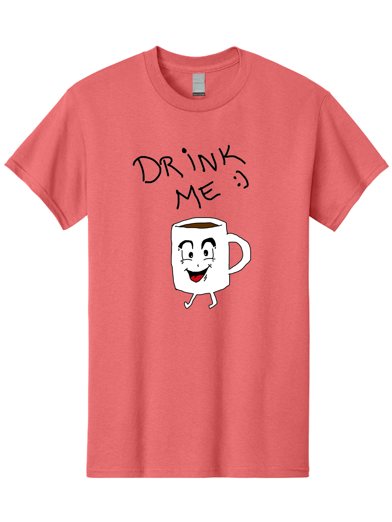 Drink-Me Men'S Graphic Tee, 100% Cotton, Comfortable Casual Summer Wear, Machine Washable, Cartoon Coffee Mug, Anthropomorphic Character, Smiling Face, Happy Expression, Coffee Drink, Beverage Illustration, Funny Character Design, -  Aaa029 9