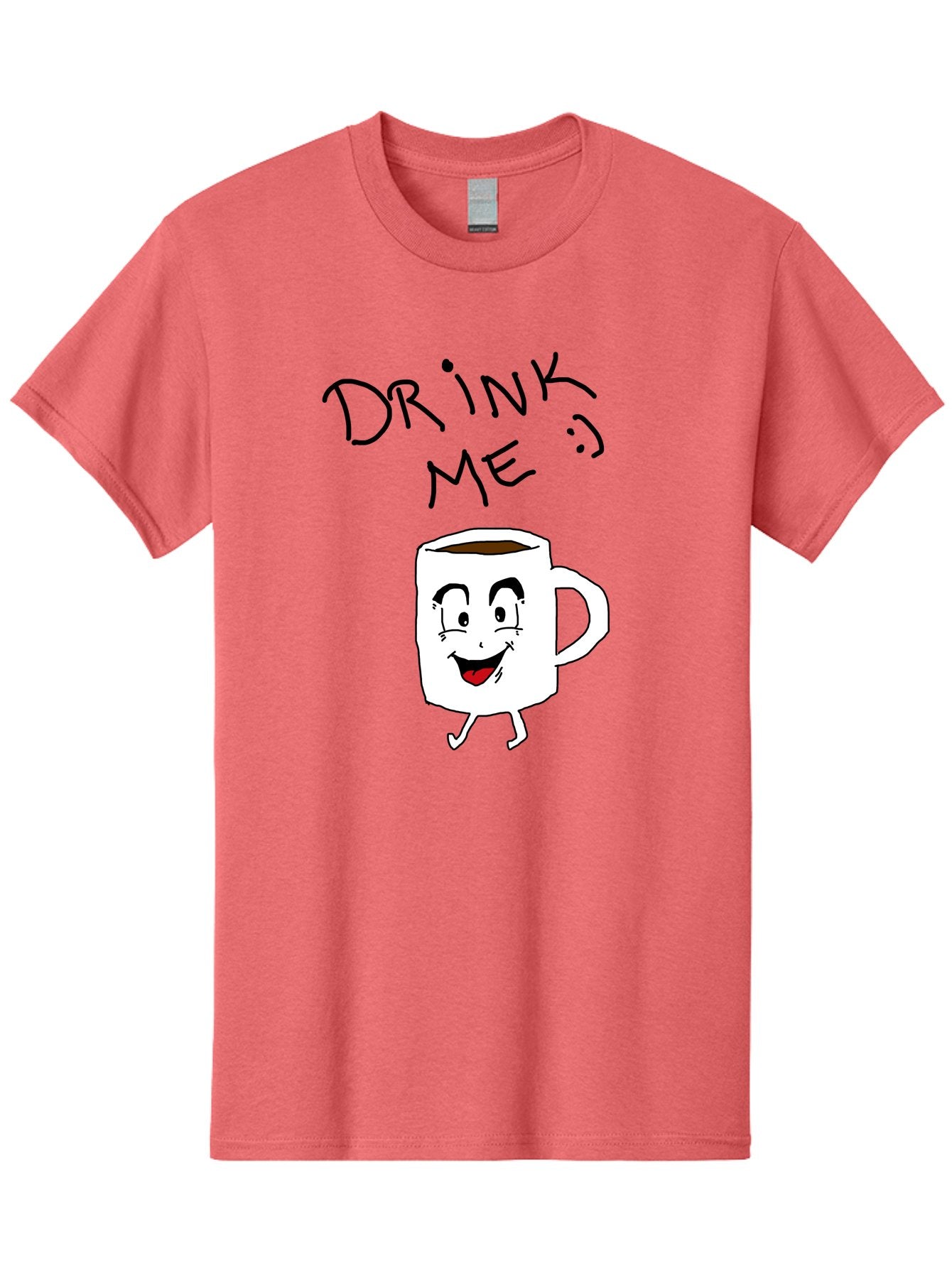 Drink-Me Men'S Graphic Tee, 100% Cotton, Comfortable Casual Summer Wear, Machine Washable, Cartoon Coffee Mug, Anthropomorphic Character, Smiling Face, Happy Expression, Coffee Drink, Beverage Illustration, Funny Character Design, -  Aaa029 21