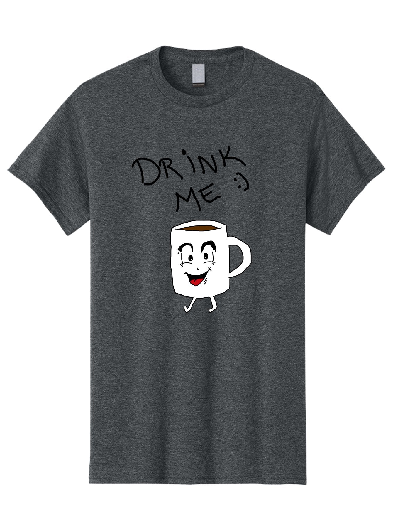 Drink-Me Men'S Graphic Tee, 100% Cotton, Comfortable Casual Summer Wear, Machine Washable, Cartoon Coffee Mug, Anthropomorphic Character, Smiling Face, Happy Expression, Coffee Drink, Beverage Illustration, Funny Character Design, -  Aaa029 5