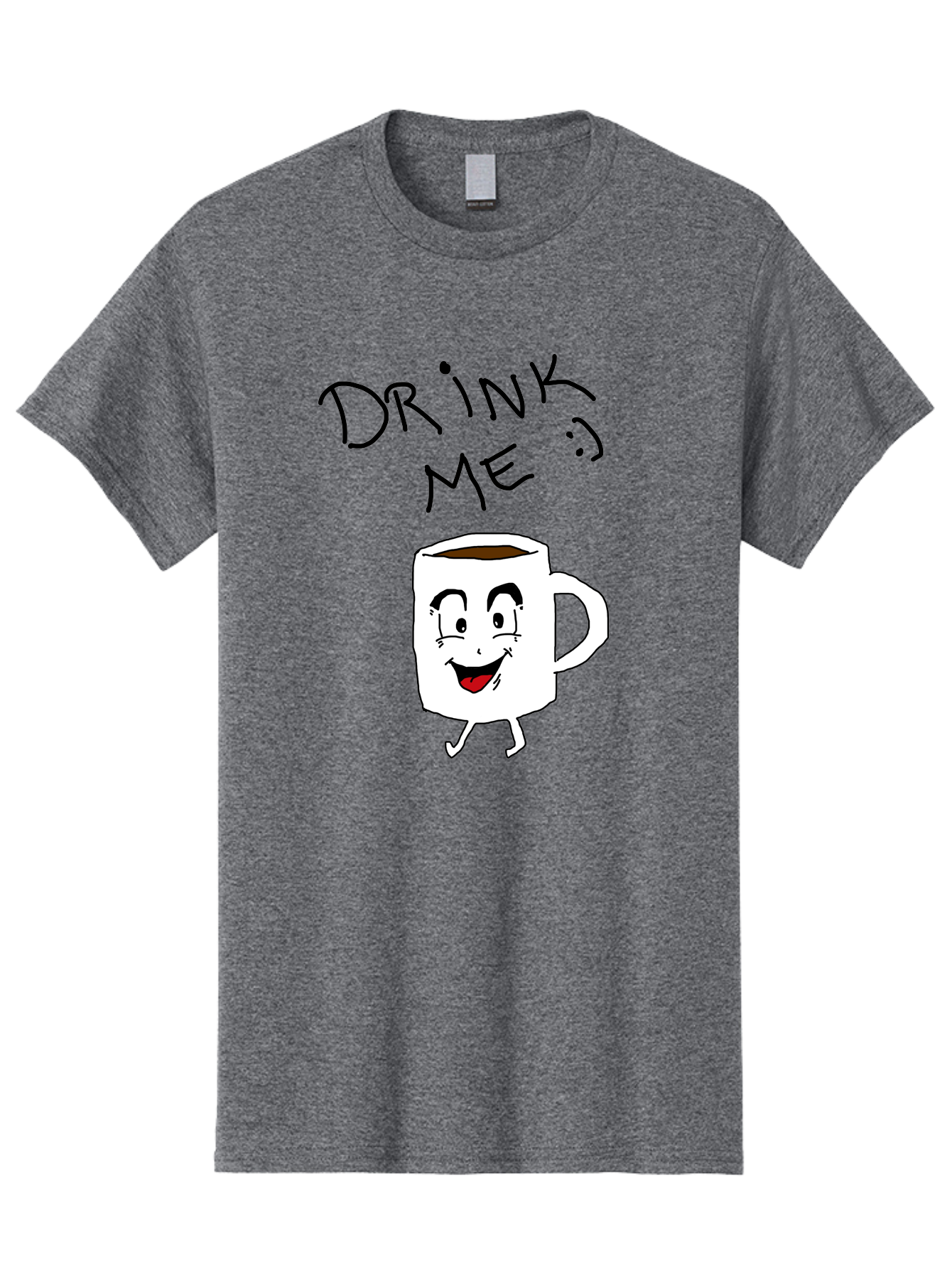Drink-Me Men'S Graphic Tee, 100% Cotton, Comfortable Casual Summer Wear, Machine Washable, Cartoon Coffee Mug, Anthropomorphic Character, Smiling Face, Happy Expression, Coffee Drink, Beverage Illustration, Funny Character Design, -  Aaa029