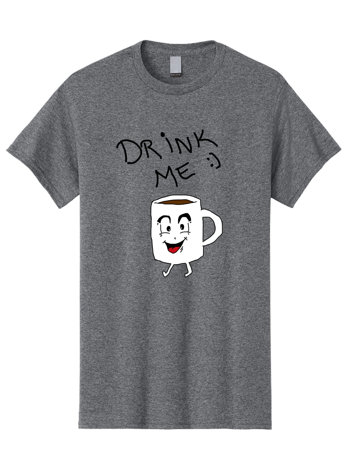 Drink-Me Men'S Graphic Tee, 100% Cotton, Comfortable Casual Summer Wear, Machine Washable, Cartoon Coffee Mug, Anthropomorphic Character, Smiling Face, Happy Expression, Coffee Drink, Beverage Illustration, Funny Character Design, -  Aaa029 19