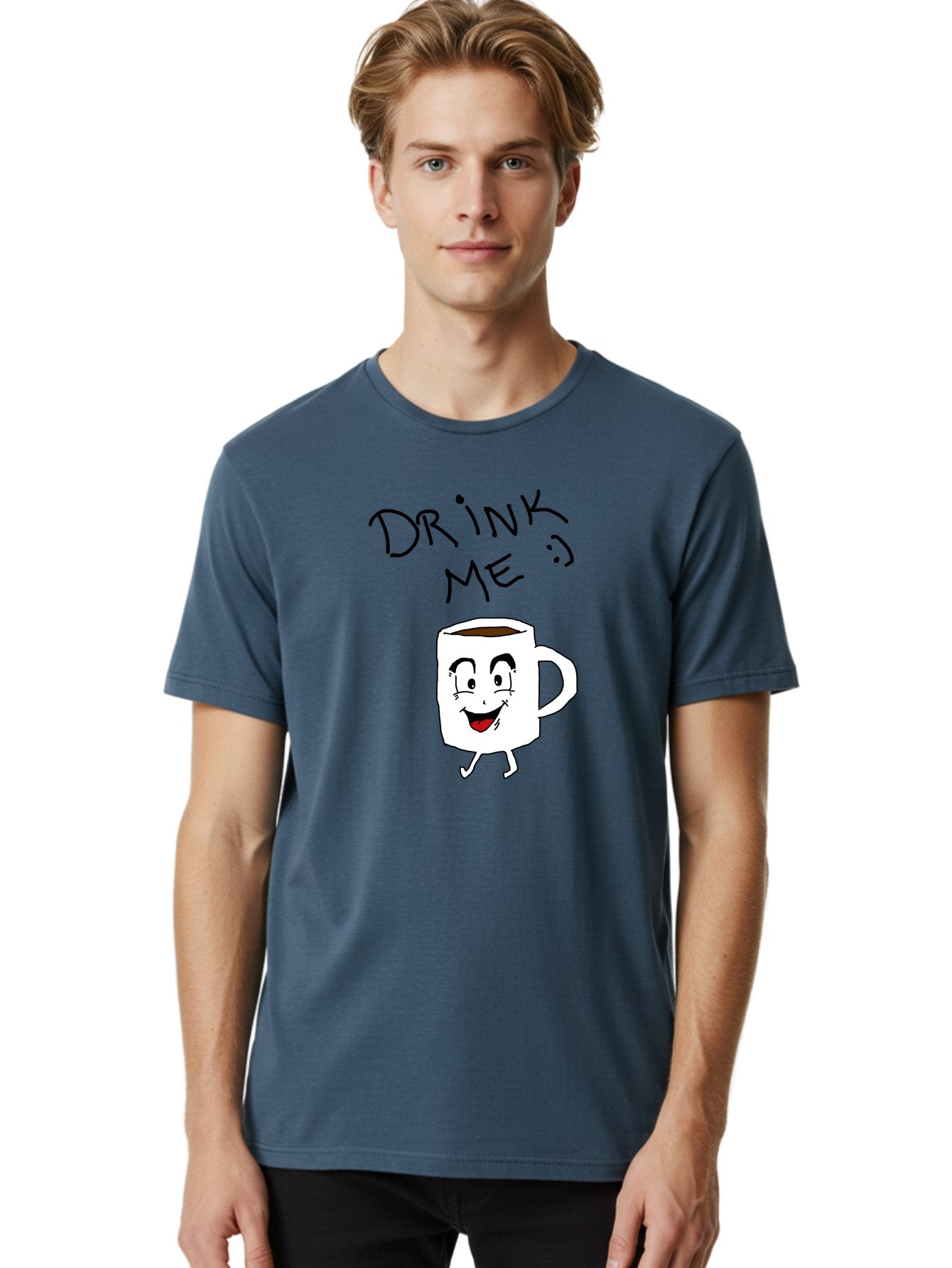 Drink-Me Men'S Graphic Tee, 100% Cotton, Comfortable Casual Summer Wear, Machine Washable, Cartoon Coffee Mug, Anthropomorphic Character, Smiling Face, Happy Expression, Coffee Drink, Beverage Illustration, Funny Character Design, -  Aaa029 10