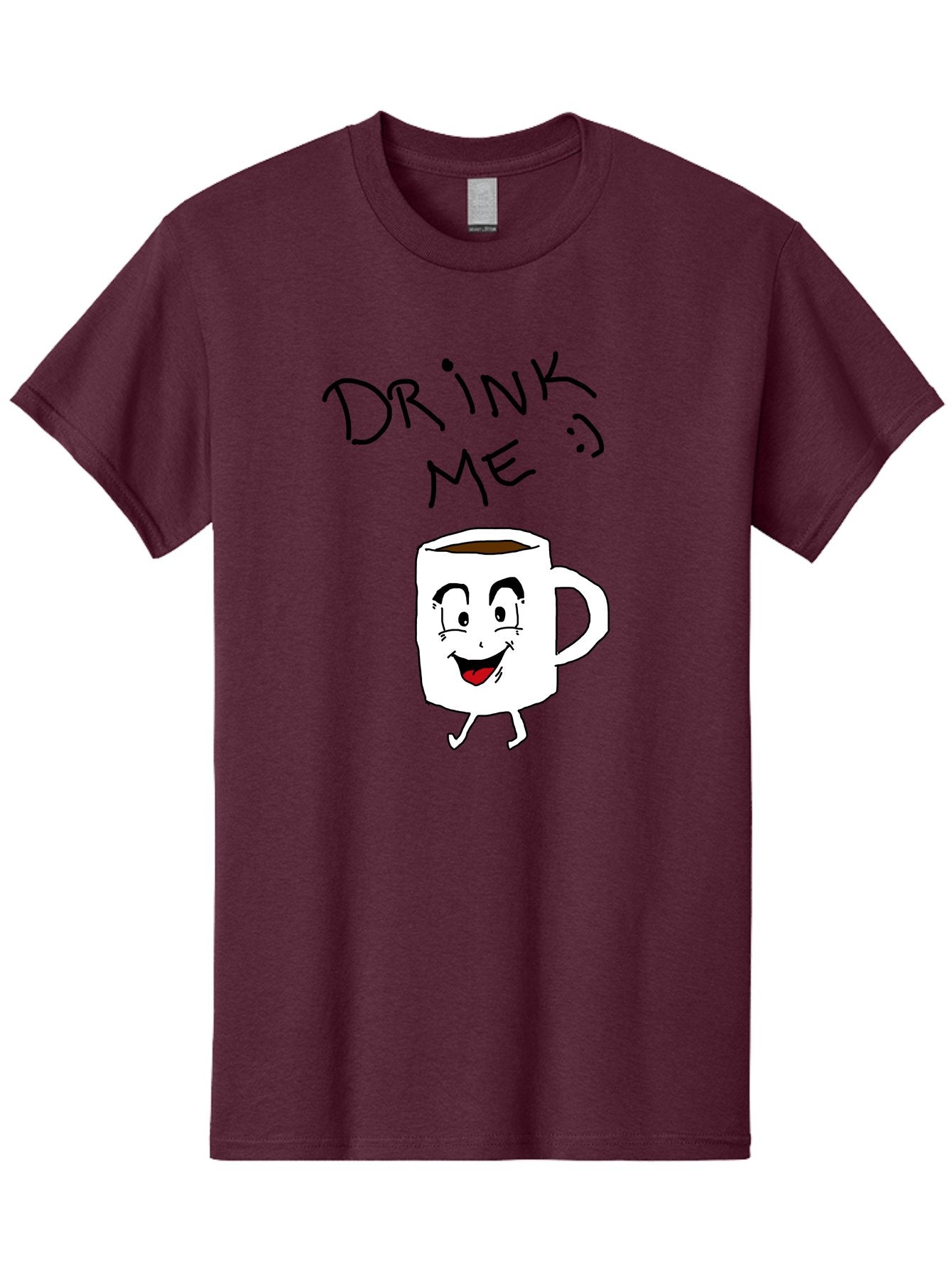 Drink-Me Men'S Graphic Tee, 100% Cotton, Comfortable Casual Summer Wear, Machine Washable, Cartoon Coffee Mug, Anthropomorphic Character, Smiling Face, Happy Expression, Coffee Drink, Beverage Illustration, Funny Character Design, -  Aaa029 13