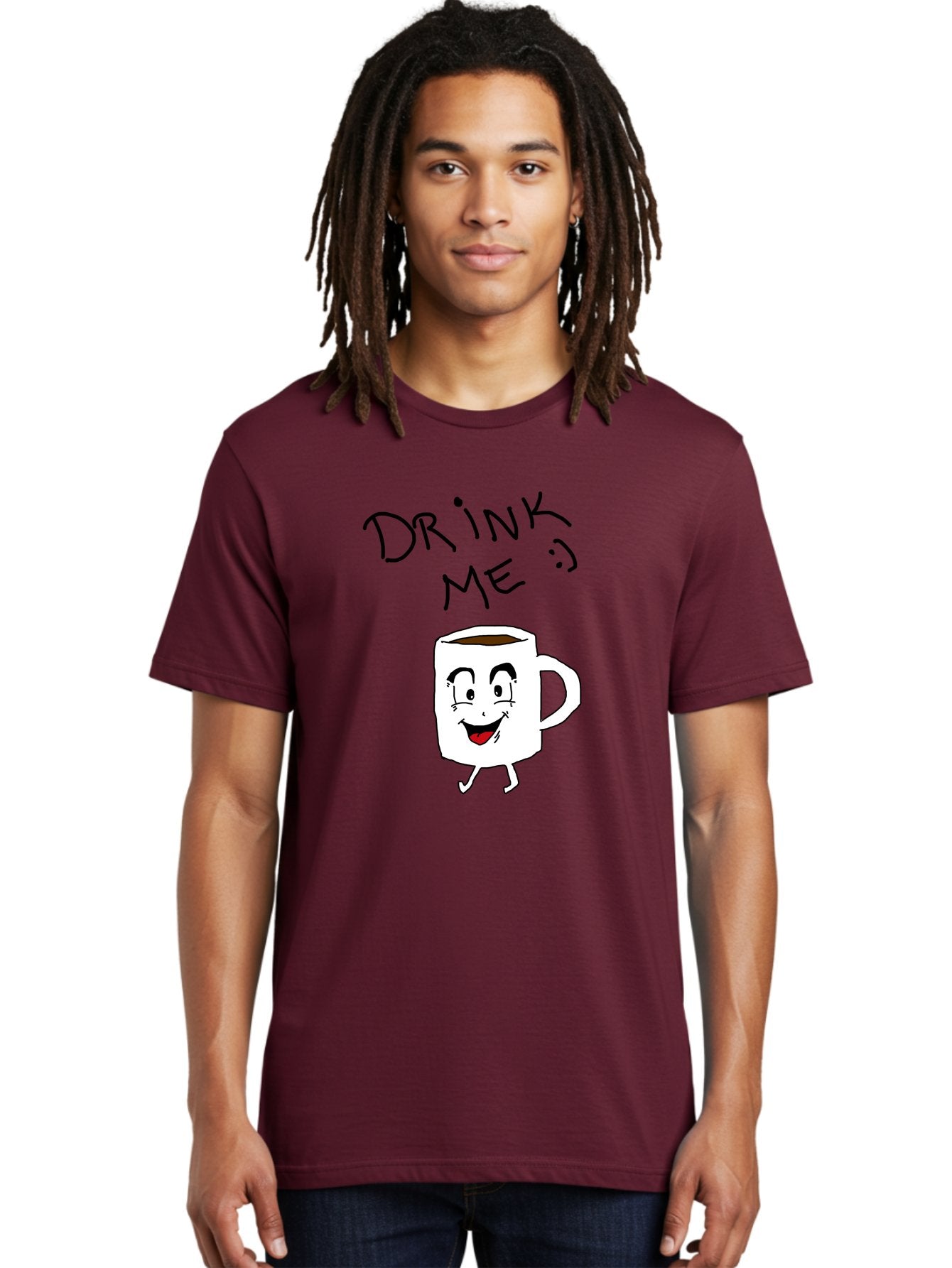 Drink-Me Men'S Graphic Tee, 100% Cotton, Comfortable Casual Summer Wear, Machine Washable, Cartoon Coffee Mug, Anthropomorphic Character, Smiling Face, Happy Expression, Coffee Drink, Beverage Illustration, Funny Character Design, -  Aaa029 14