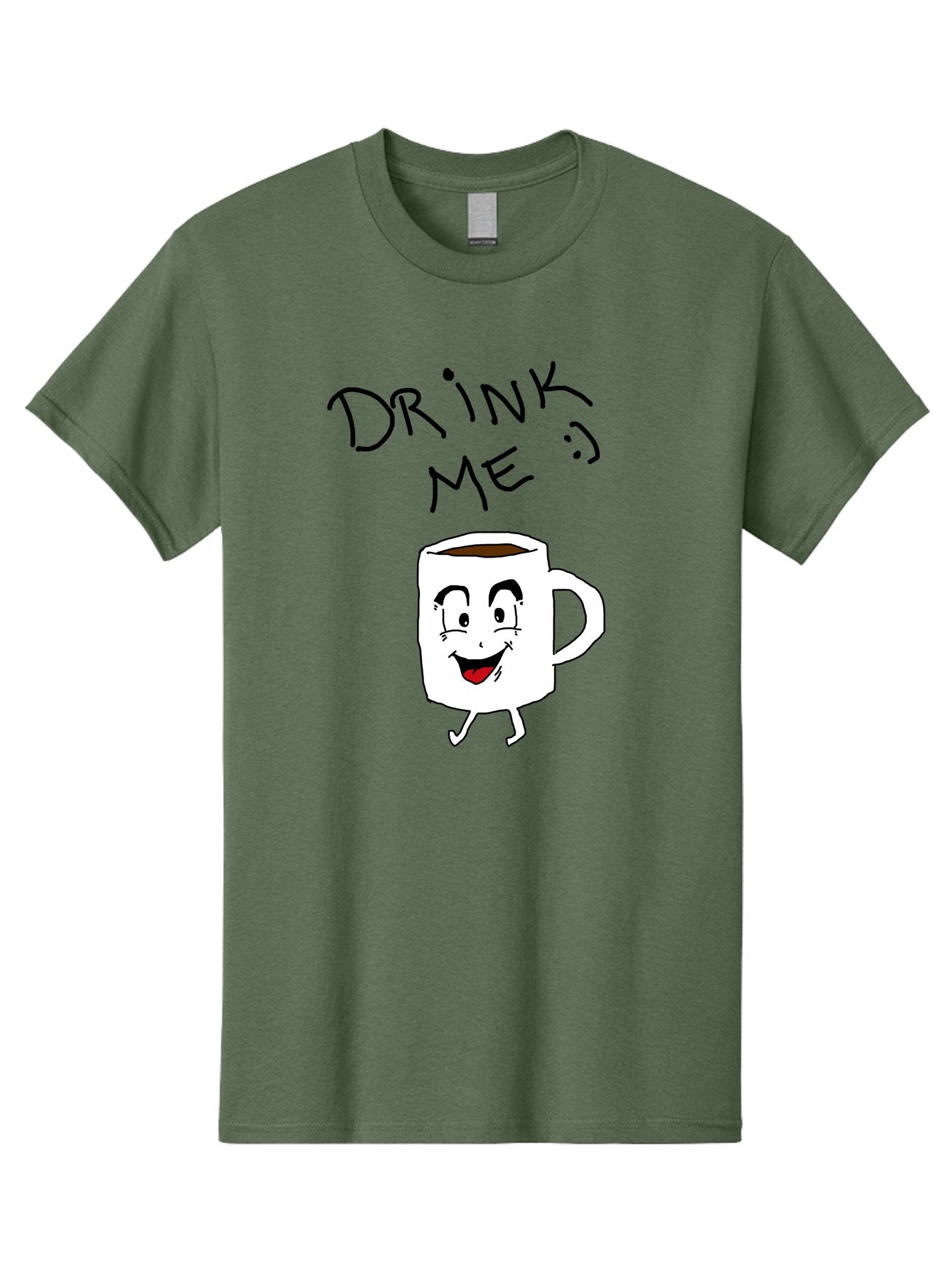 Drink-Me Men'S Graphic Tee, 100% Cotton, Comfortable Casual Summer Wear, Machine Washable, Cartoon Coffee Mug, Anthropomorphic Character, Smiling Face, Happy Expression, Coffee Drink, Beverage Illustration, Funny Character Design, -  Aaa029 17
