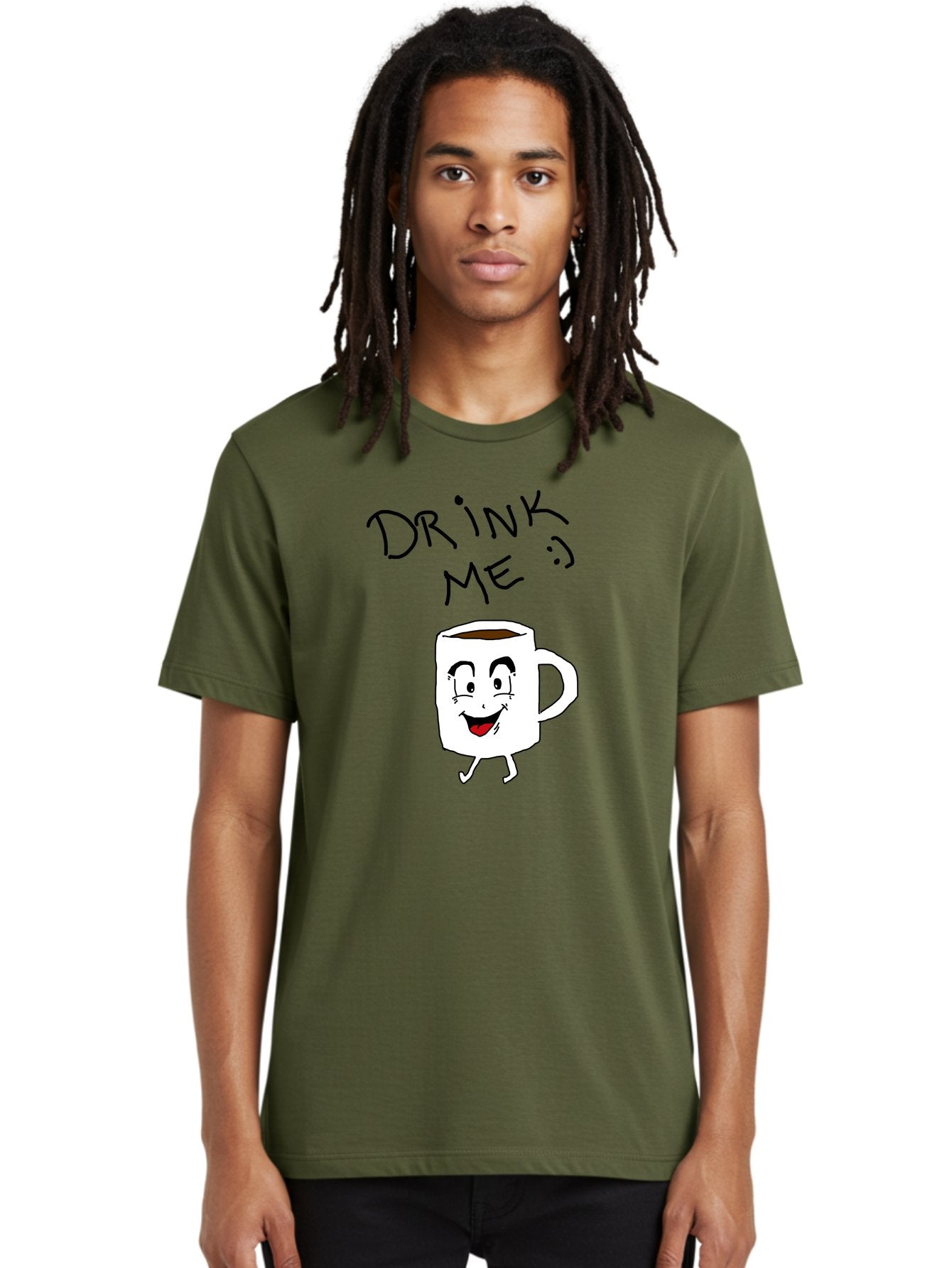 Drink-Me Men'S Graphic Tee, 100% Cotton, Comfortable Casual Summer Wear, Machine Washable, Cartoon Coffee Mug, Anthropomorphic Character, Smiling Face, Happy Expression, Coffee Drink, Beverage Illustration, Funny Character Design, -  Aaa029 18