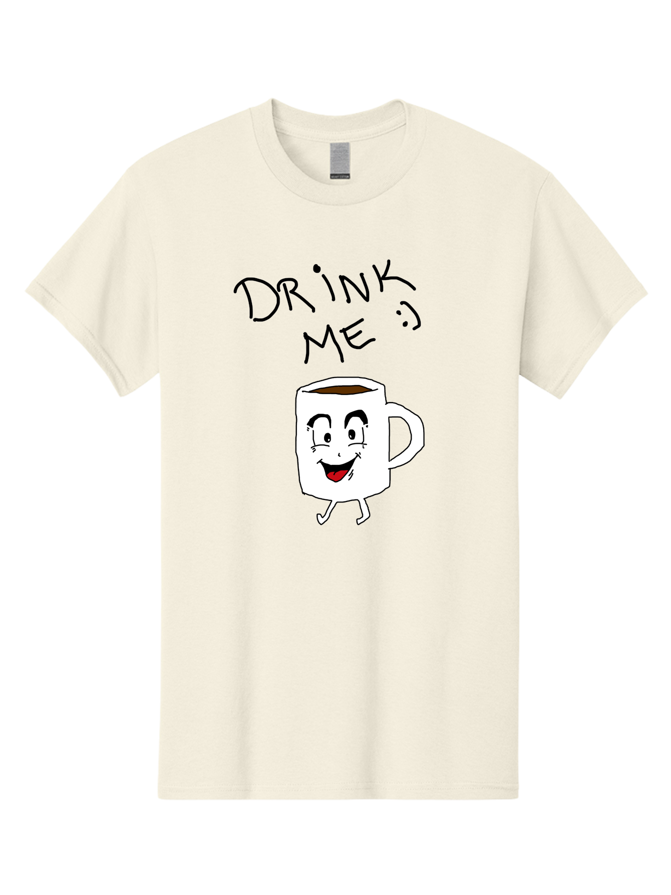 Drink-Me Men'S Graphic Tee, 100% Cotton, Comfortable Casual Summer Wear, Machine Washable, Cartoon Coffee Mug, Anthropomorphic Character, Smiling Face, Happy Expression, Coffee Drink, Beverage Illustration, Funny Character Design, -  Aaa029 5