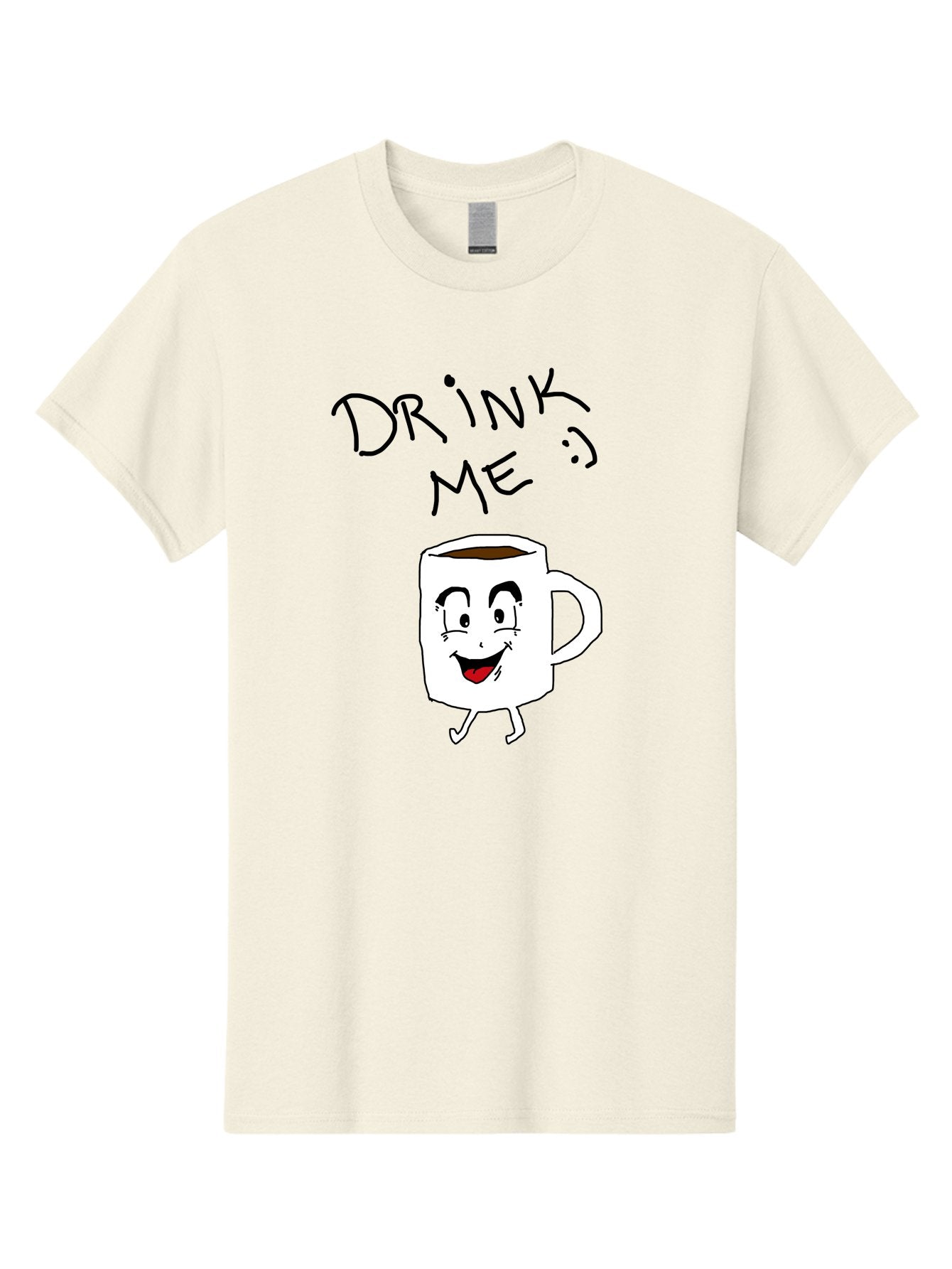 Drink-Me Men'S Graphic Tee, 100% Cotton, Comfortable Casual Summer Wear, Machine Washable, Cartoon Coffee Mug, Anthropomorphic Character, Smiling Face, Happy Expression, Coffee Drink, Beverage Illustration, Funny Character Design, -  Aaa029