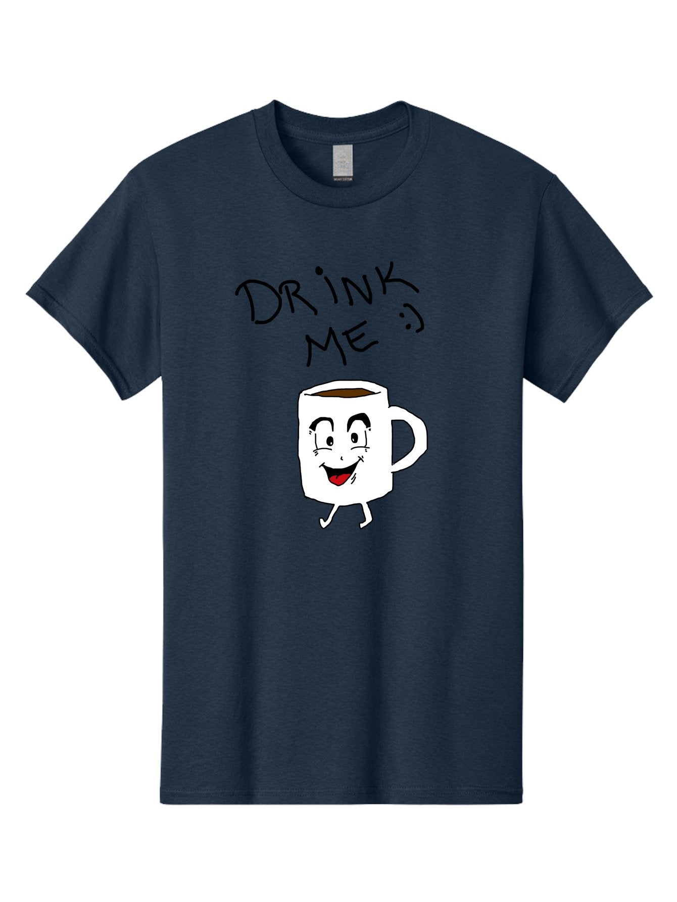Drink-Me Men'S Graphic Tee, 100% Cotton, Comfortable Casual Summer Wear, Machine Washable, Cartoon Coffee Mug, Anthropomorphic Character, Smiling Face, Happy Expression, Coffee Drink, Beverage Illustration, Funny Character Design, -  Aaa029 15