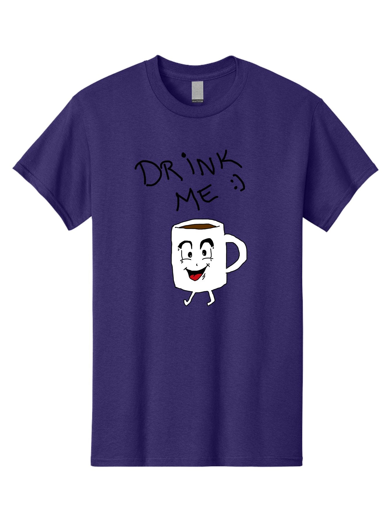 Drink-Me Men'S Graphic Tee, 100% Cotton, Comfortable Casual Summer Wear, Machine Washable, Cartoon Coffee Mug, Anthropomorphic Character, Smiling Face, Happy Expression, Coffee Drink, Beverage Illustration, Funny Character Design, -  Aaa029 23