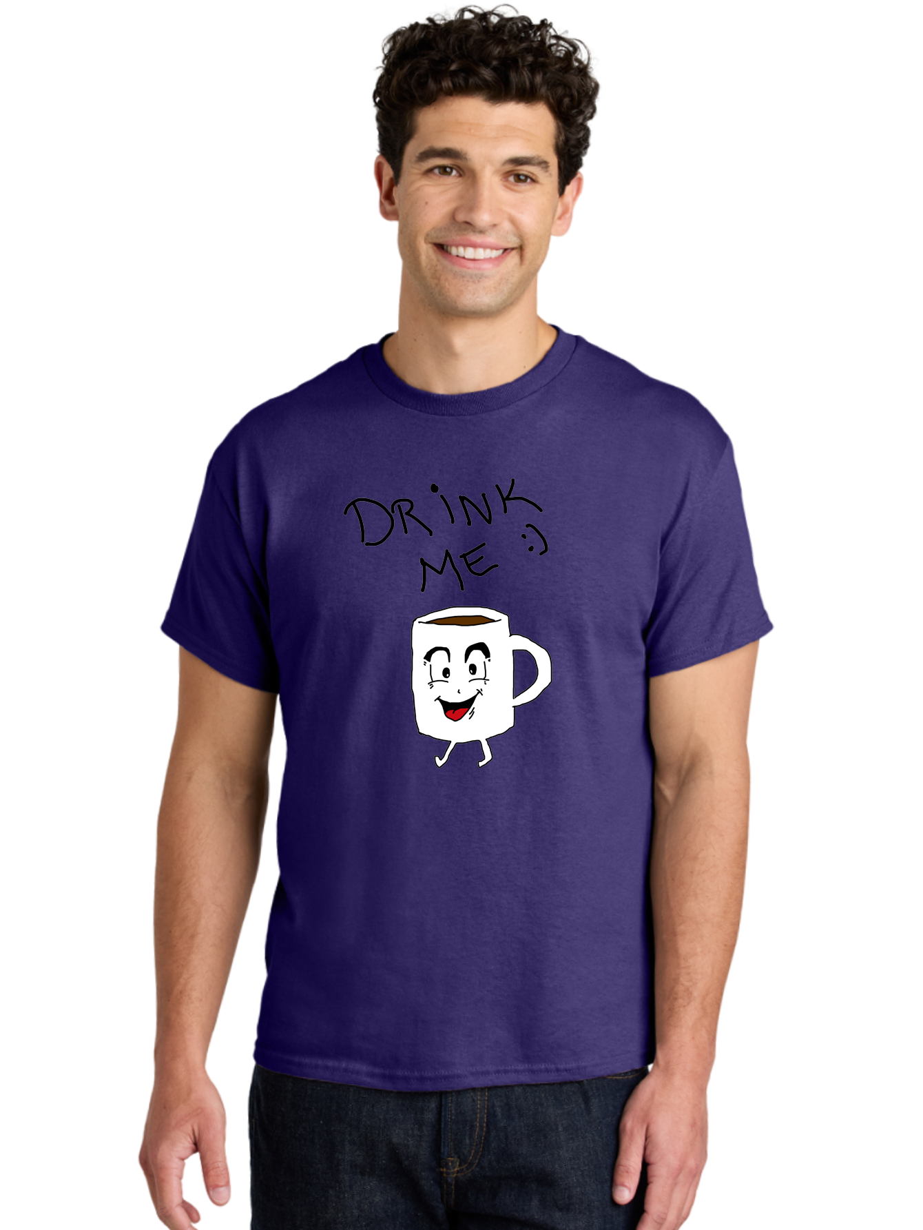 Drink-Me Men'S Graphic Tee, 100% Cotton, Comfortable Casual Summer Wear, Machine Washable, Cartoon Coffee Mug, Anthropomorphic Character, Smiling Face, Happy Expression, Coffee Drink, Beverage Illustration, Funny Character Design, -  Aaa029 8
