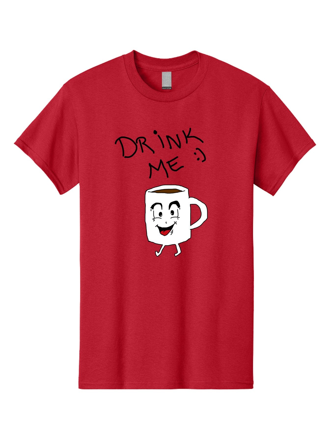 Drink-Me Men'S Graphic Tee, 100% Cotton, Comfortable Casual Summer Wear, Machine Washable, Cartoon Coffee Mug, Anthropomorphic Character, Smiling Face, Happy Expression, Coffee Drink, Beverage Illustration, Funny Character Design, -  Aaa029 29