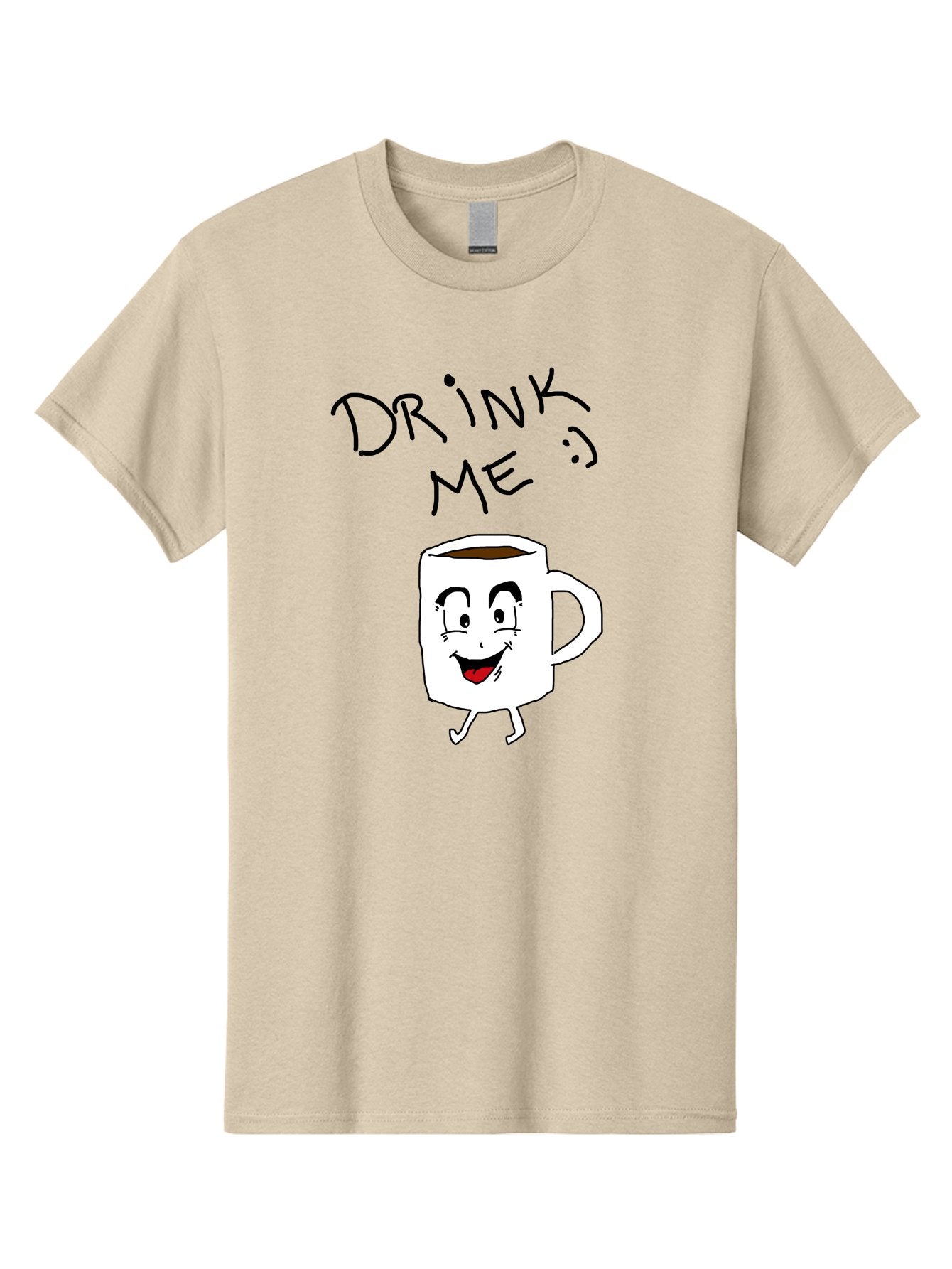 Drink-Me Men'S Graphic Tee, 100% Cotton, Comfortable Casual Summer Wear, Machine Washable, Cartoon Coffee Mug, Anthropomorphic Character, Smiling Face, Happy Expression, Coffee Drink, Beverage Illustration, Funny Character Design, -  Aaa029 11