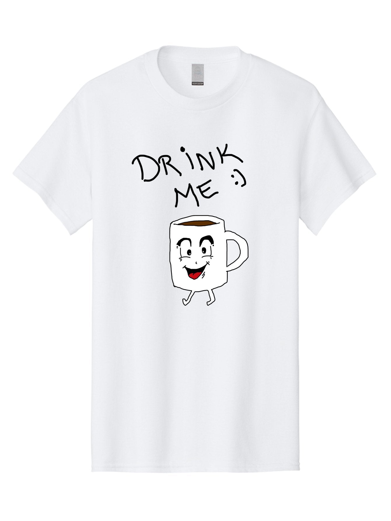 Drink-Me Men'S Graphic Tee, 100% Cotton, Comfortable Casual Summer Wear, Machine Washable, Cartoon Coffee Mug, Anthropomorphic Character, Smiling Face, Happy Expression, Coffee Drink, Beverage Illustration, Funny Character Design, -  Aaa029 25
