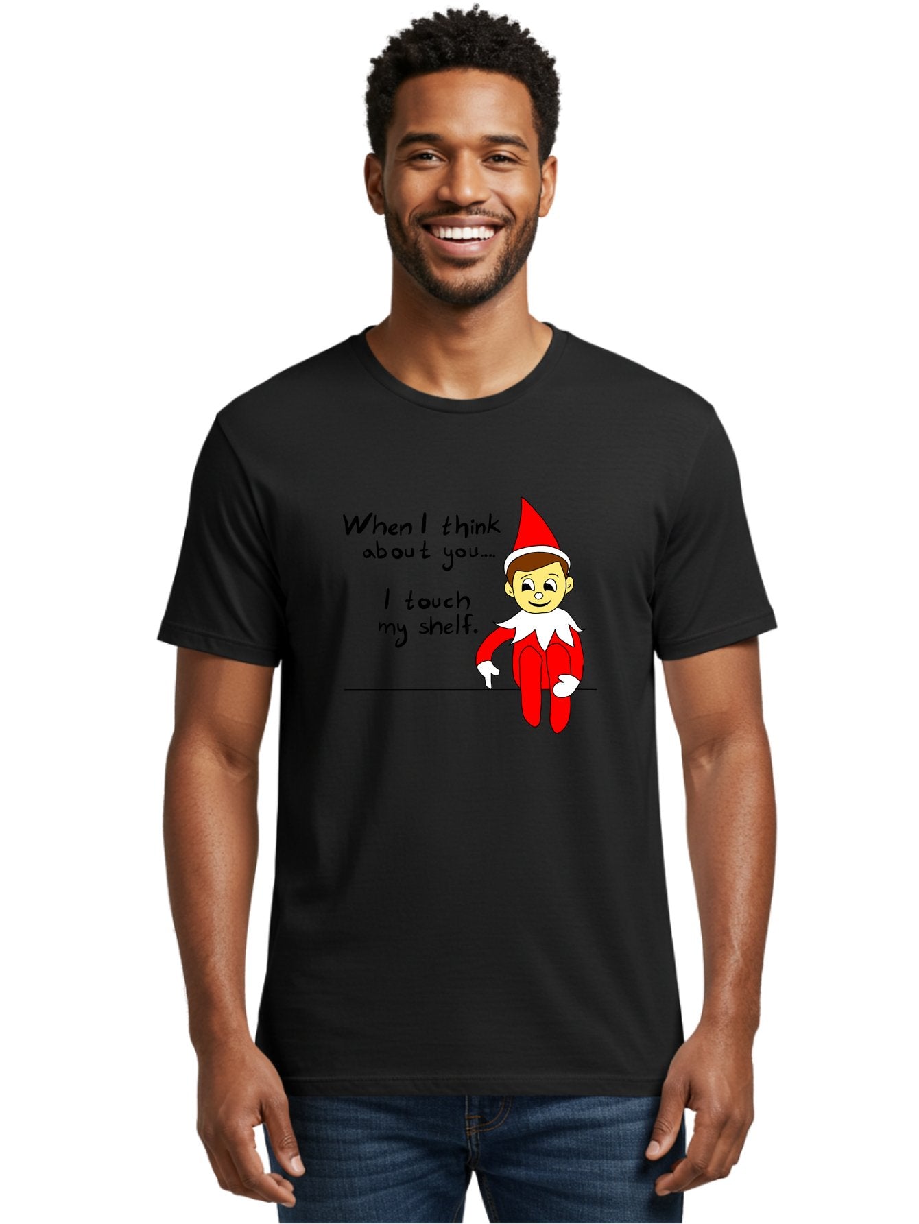Elf-On-The-Shelf-Meme Men'S Graphic Tee, 100% Cotton, Comfortable Casual Summer Wear, Machine Washable, Elf On The Shelf, Christmas Humor, Funny Elf, Holiday Jokes, Christmas Fun, Elf Antics, Festive Humor -  Aaa031 20