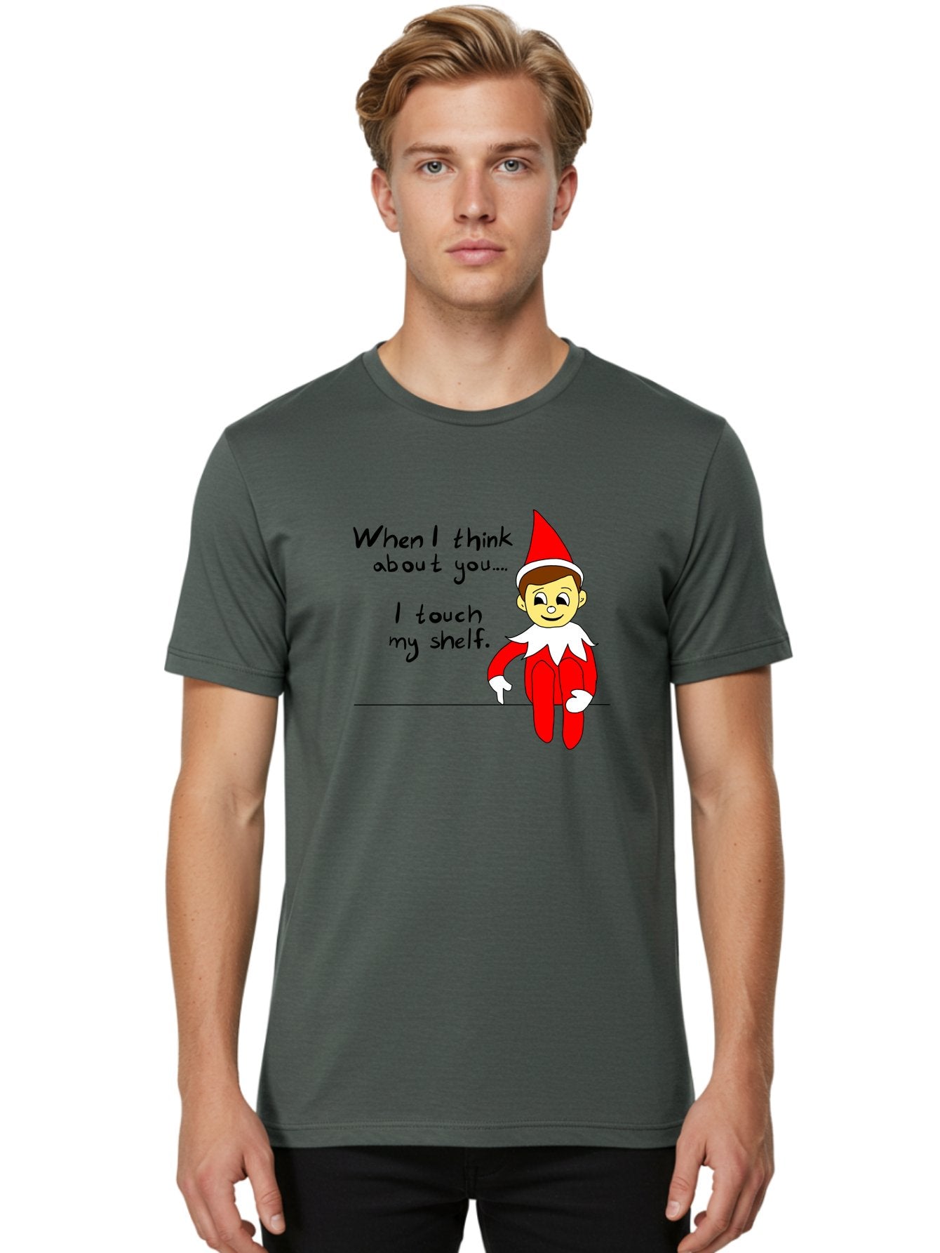 Elf-On-The-Shelf-Meme Men'S Graphic Tee, 100% Cotton, Comfortable Casual Summer Wear, Machine Washable, Elf On The Shelf, Christmas Humor, Funny Elf, Holiday Jokes, Christmas Fun, Elf Antics, Festive Humor -  Aaa031 30
