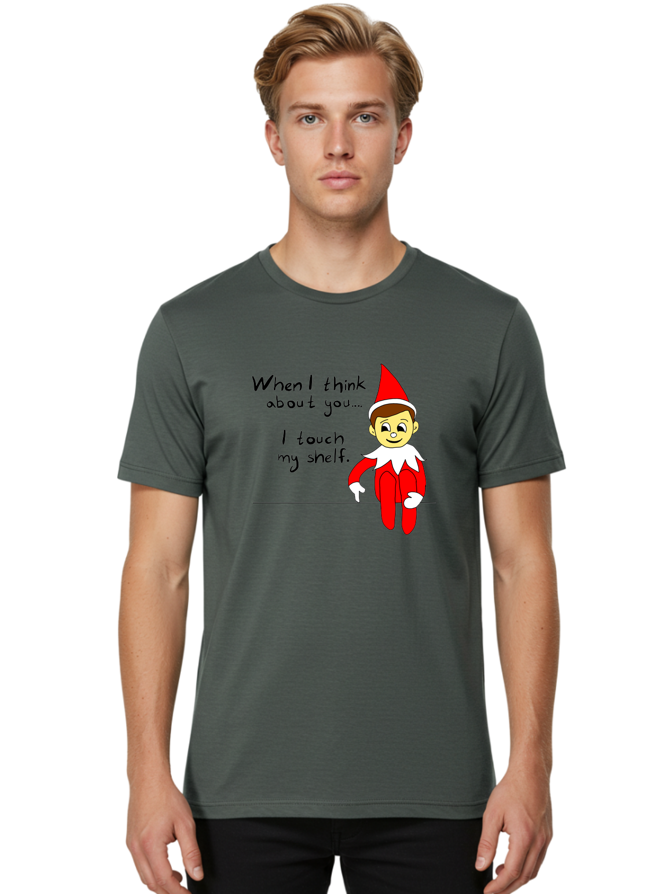 Elf-On-The-Shelf-Meme Men'S Graphic Tee, 100% Cotton, Comfortable Casual Summer Wear, Machine Washable, Elf On The Shelf, Christmas Humor, Funny Elf, Holiday Jokes, Christmas Fun, Elf Antics, Festive Humor -  Aaa031 24