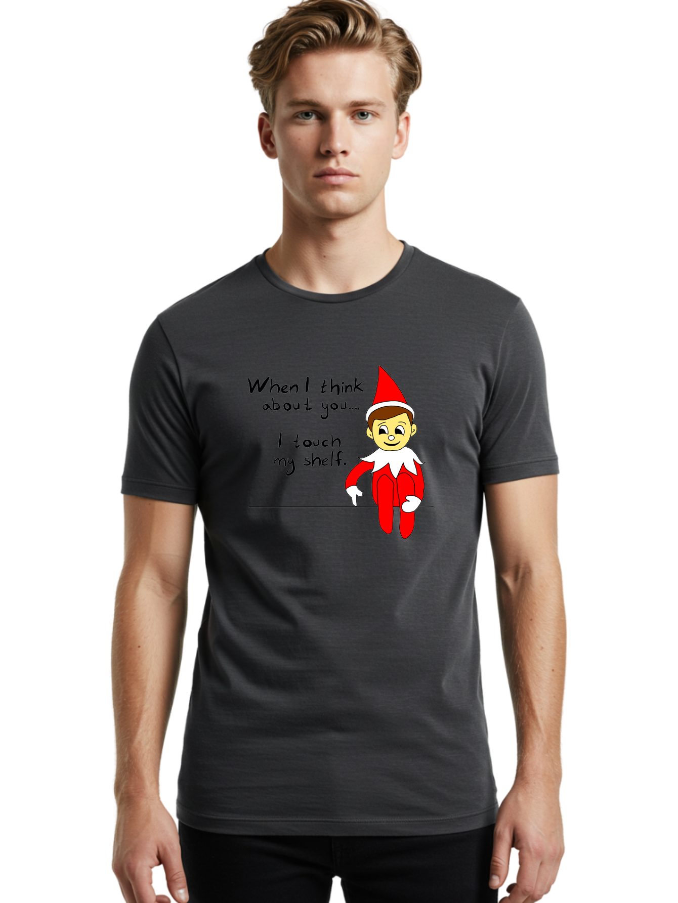 Elf-On-The-Shelf-Meme Men'S Graphic Tee, 100% Cotton, Comfortable Casual Summer Wear, Machine Washable, Elf On The Shelf, Christmas Humor, Funny Elf, Holiday Jokes, Christmas Fun, Elf Antics, Festive Humor -  Aaa031