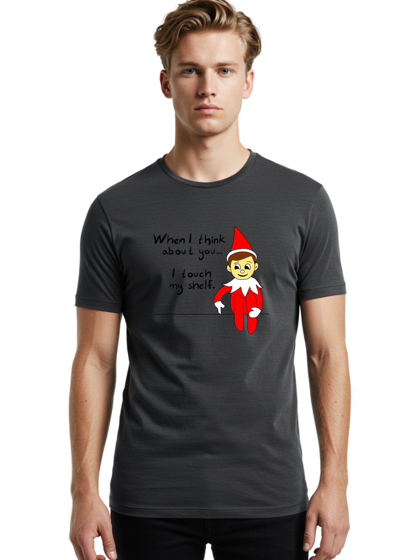 Elf-On-The-Shelf-Meme Men'S Graphic Tee, 100% Cotton, Comfortable Casual Summer Wear, Machine Washable, Elf On The Shelf, Christmas Humor, Funny Elf, Holiday Jokes, Christmas Fun, Elf Antics, Festive Humor -  Aaa031 4