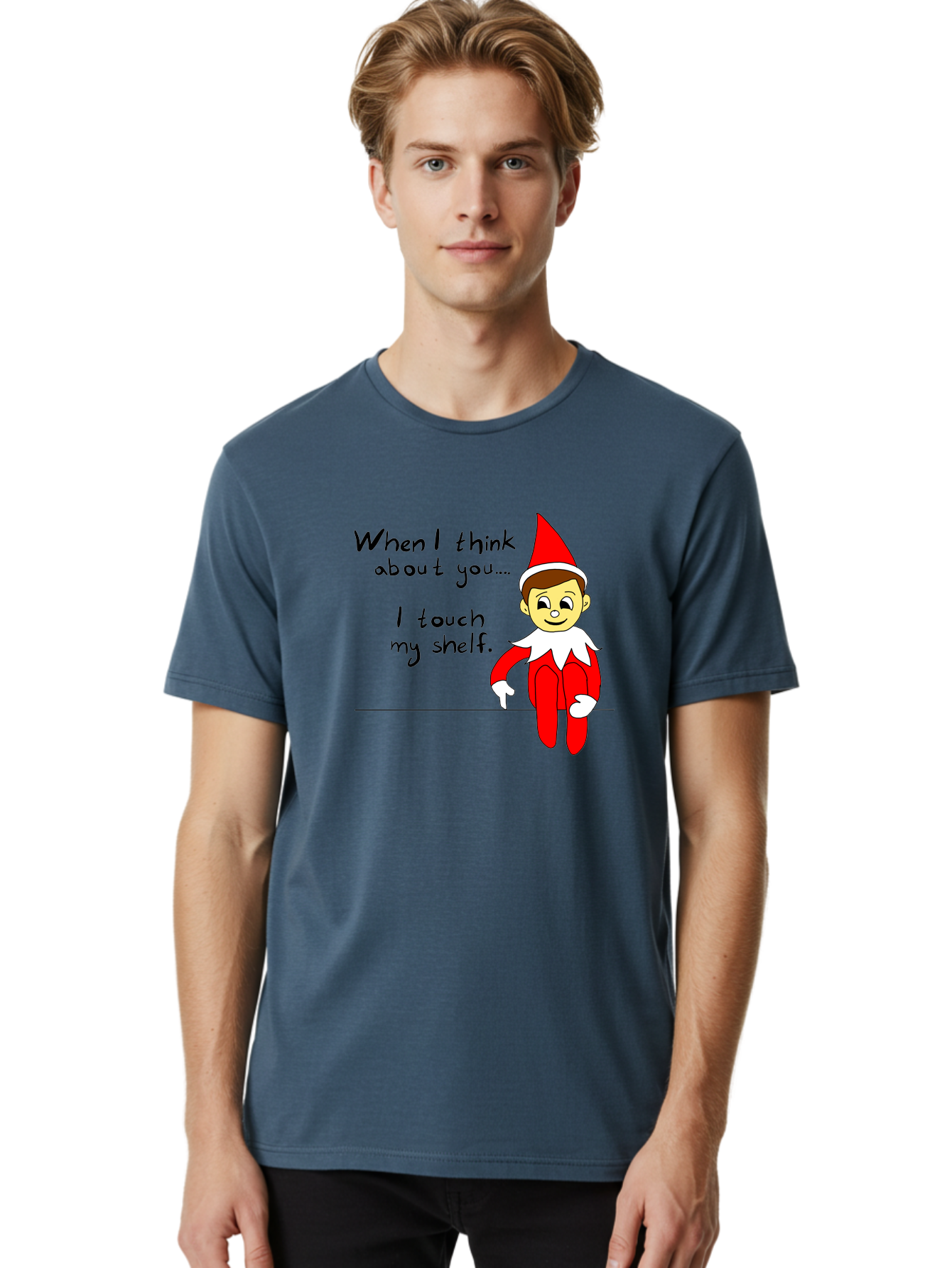 Elf-On-The-Shelf-Meme Men'S Graphic Tee, 100% Cotton, Comfortable Casual Summer Wear, Machine Washable, Elf On The Shelf, Christmas Humor, Funny Elf, Holiday Jokes, Christmas Fun, Elf Antics, Festive Humor -  Aaa031 22