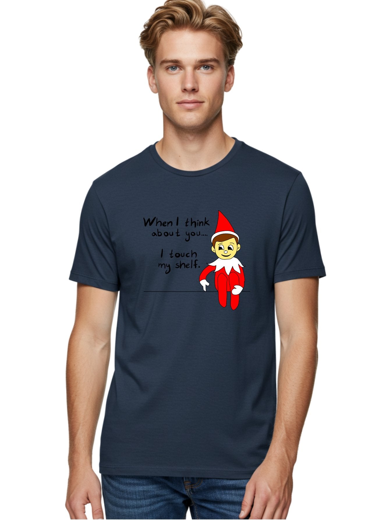 Elf-On-The-Shelf-Meme Men'S Graphic Tee, 100% Cotton, Comfortable Casual Summer Wear, Machine Washable, Elf On The Shelf, Christmas Humor, Funny Elf, Holiday Jokes, Christmas Fun, Elf Antics, Festive Humor -  Aaa031 12