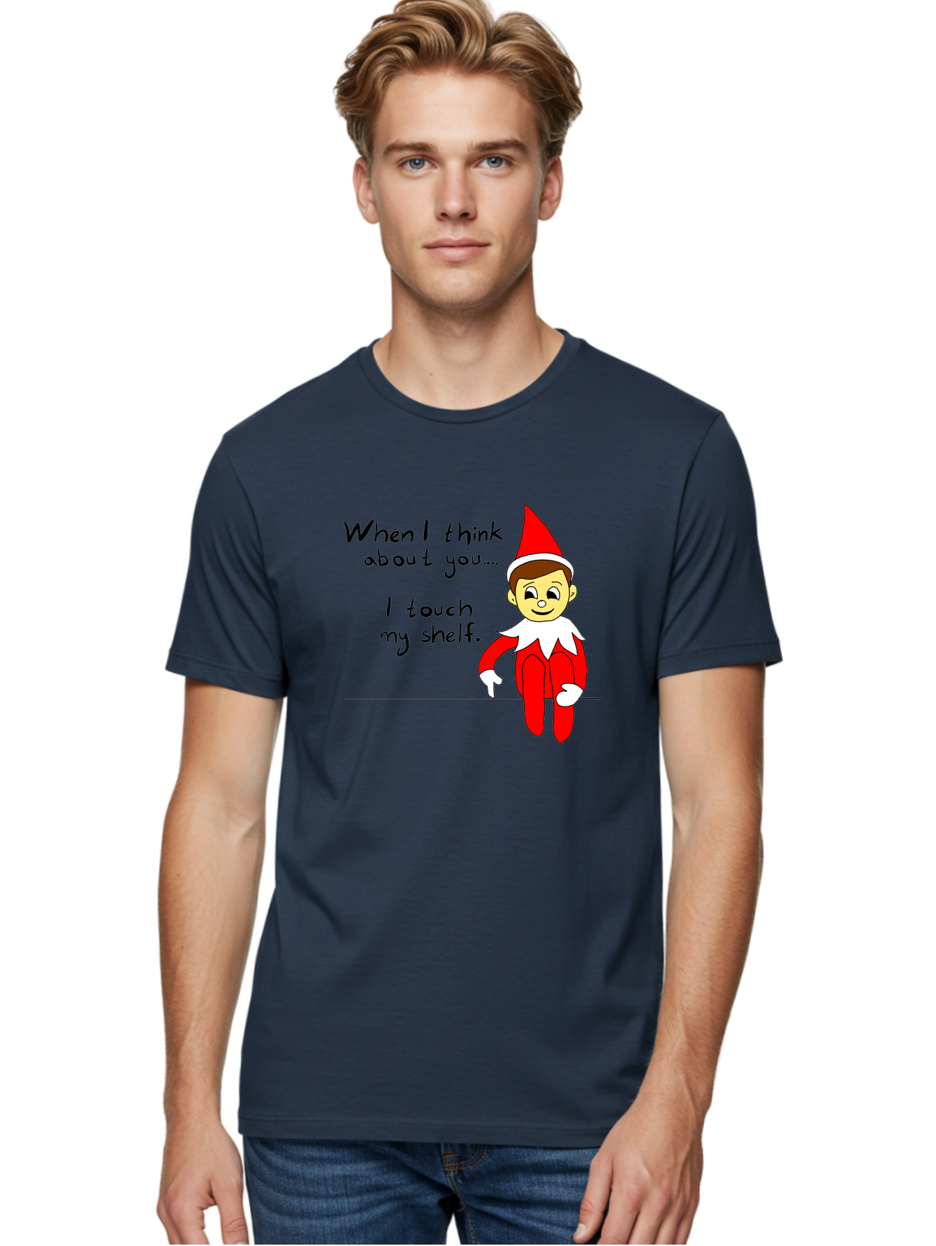 Elf-On-The-Shelf-Meme Men'S Graphic Tee, 100% Cotton, Comfortable Casual Summer Wear, Machine Washable, Elf On The Shelf, Christmas Humor, Funny Elf, Holiday Jokes, Christmas Fun, Elf Antics, Festive Humor -  Aaa031 20