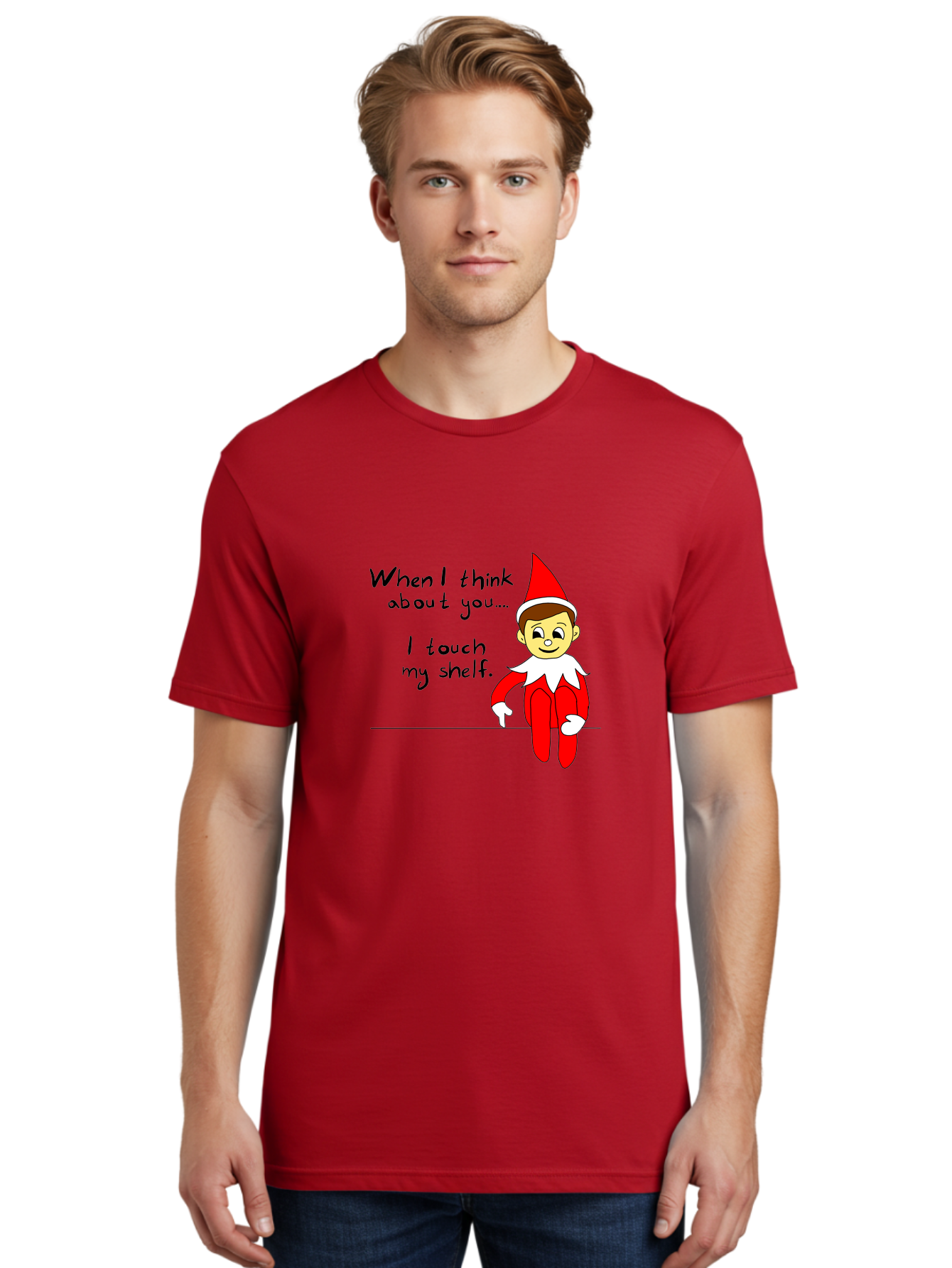 Elf-On-The-Shelf-Meme Men'S Graphic Tee, 100% Cotton, Comfortable Casual Summer Wear, Machine Washable, Elf On The Shelf, Christmas Humor, Funny Elf, Holiday Jokes, Christmas Fun, Elf Antics, Festive Humor -  Aaa031 28