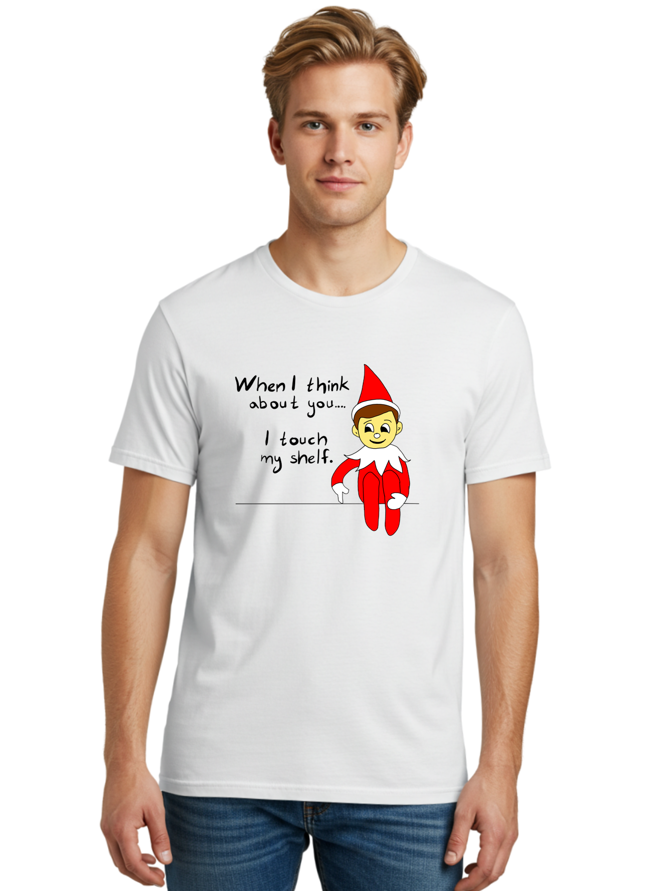 Elf-On-The-Shelf-Meme Men'S Graphic Tee, 100% Cotton, Comfortable Casual Summer Wear, Machine Washable, Elf On The Shelf, Christmas Humor, Funny Elf, Holiday Jokes, Christmas Fun, Elf Antics, Festive Humor -  Aaa031 10