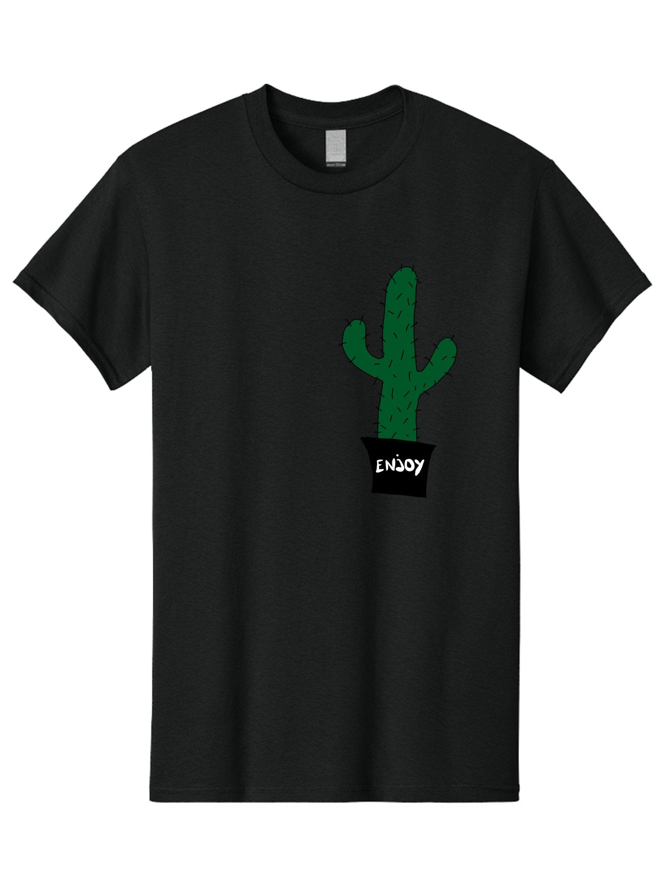 Enjoy Men'S Graphic Tee, 100% Cotton, Comfortable Casual Summer Wear, Machine Washable, Cactus In A Pot, Simple Design, Hand Drawn Illustration, Minimalistic Art, Cactus Plant, Enjoy Message, Modern Decor, Indoor Plants, Quirky Art, -  Aaa033