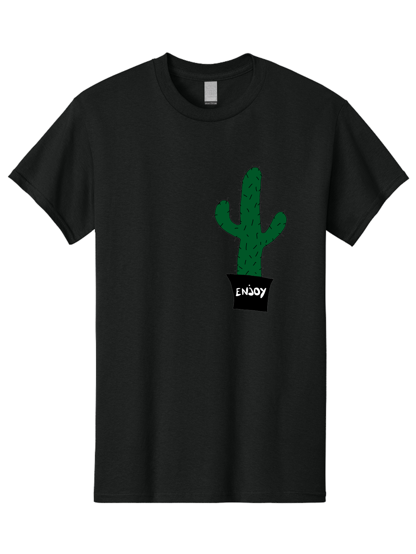 Enjoy Men'S Graphic Tee, 100% Cotton, Comfortable Casual Summer Wear, Machine Washable, Cactus In A Pot, Simple Design, Hand Drawn Illustration, Minimalistic Art, Cactus Plant, Enjoy Message, Modern Decor, Indoor Plants, Quirky Art, -  Aaa033 13