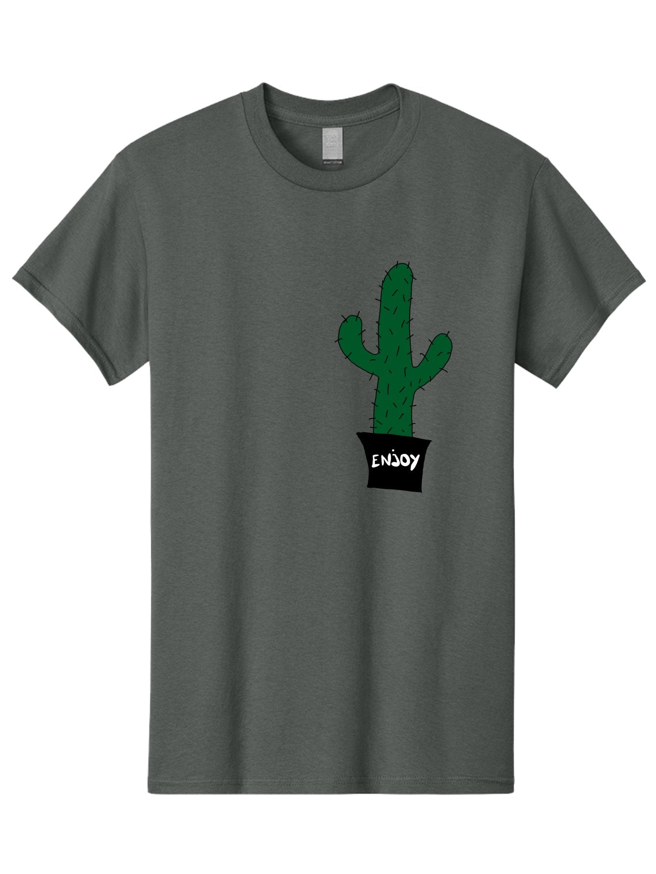 Enjoy Men'S Graphic Tee, 100% Cotton, Comfortable Casual Summer Wear, Machine Washable, Cactus In A Pot, Simple Design, Hand Drawn Illustration, Minimalistic Art, Cactus Plant, Enjoy Message, Modern Decor, Indoor Plants, Quirky Art, -  Aaa033 7